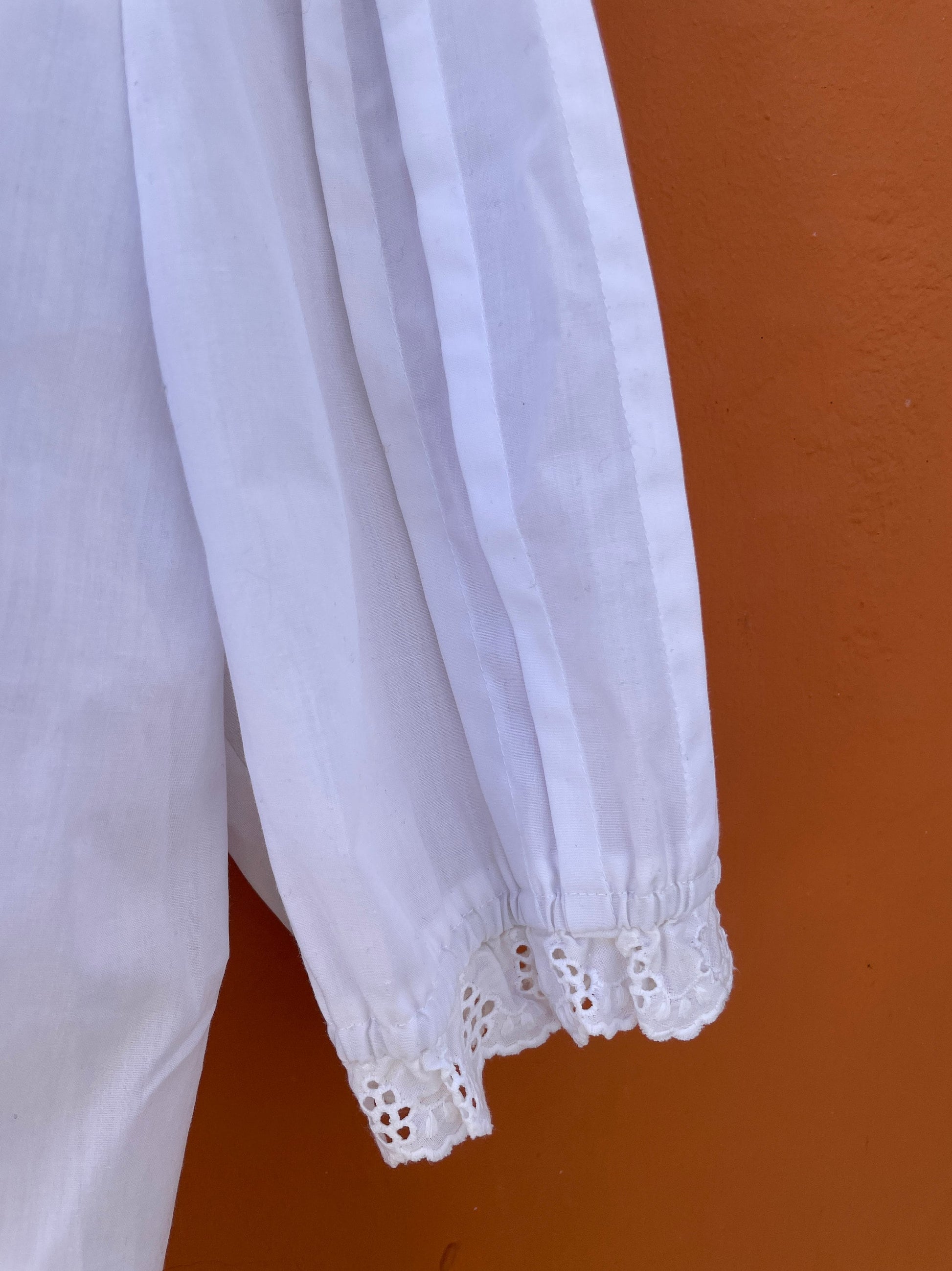 Vintage Meico Blouse with Ruffled Lace Neckline, Cottagecore Aesthetic, Size L, German Folklore shirt, Romantic Picnic puff sleeve top