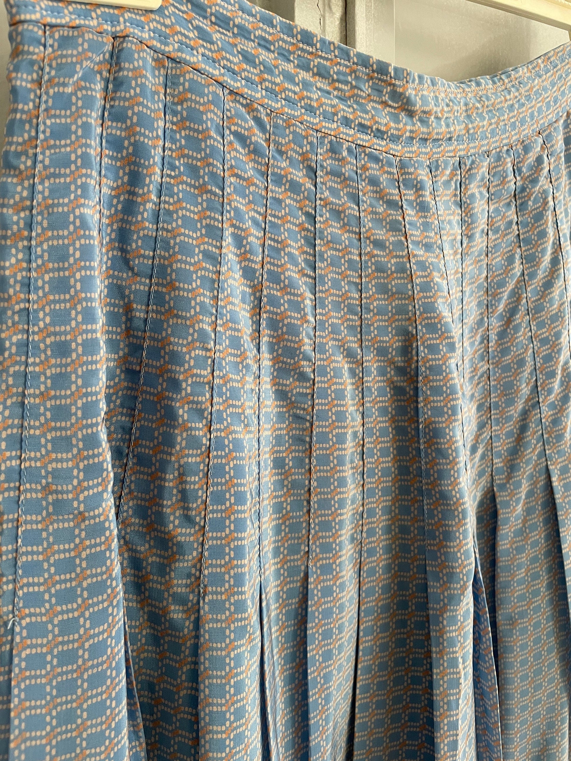 Cottage core blue high waist summer skirt, Elegant vintage pleated skirt