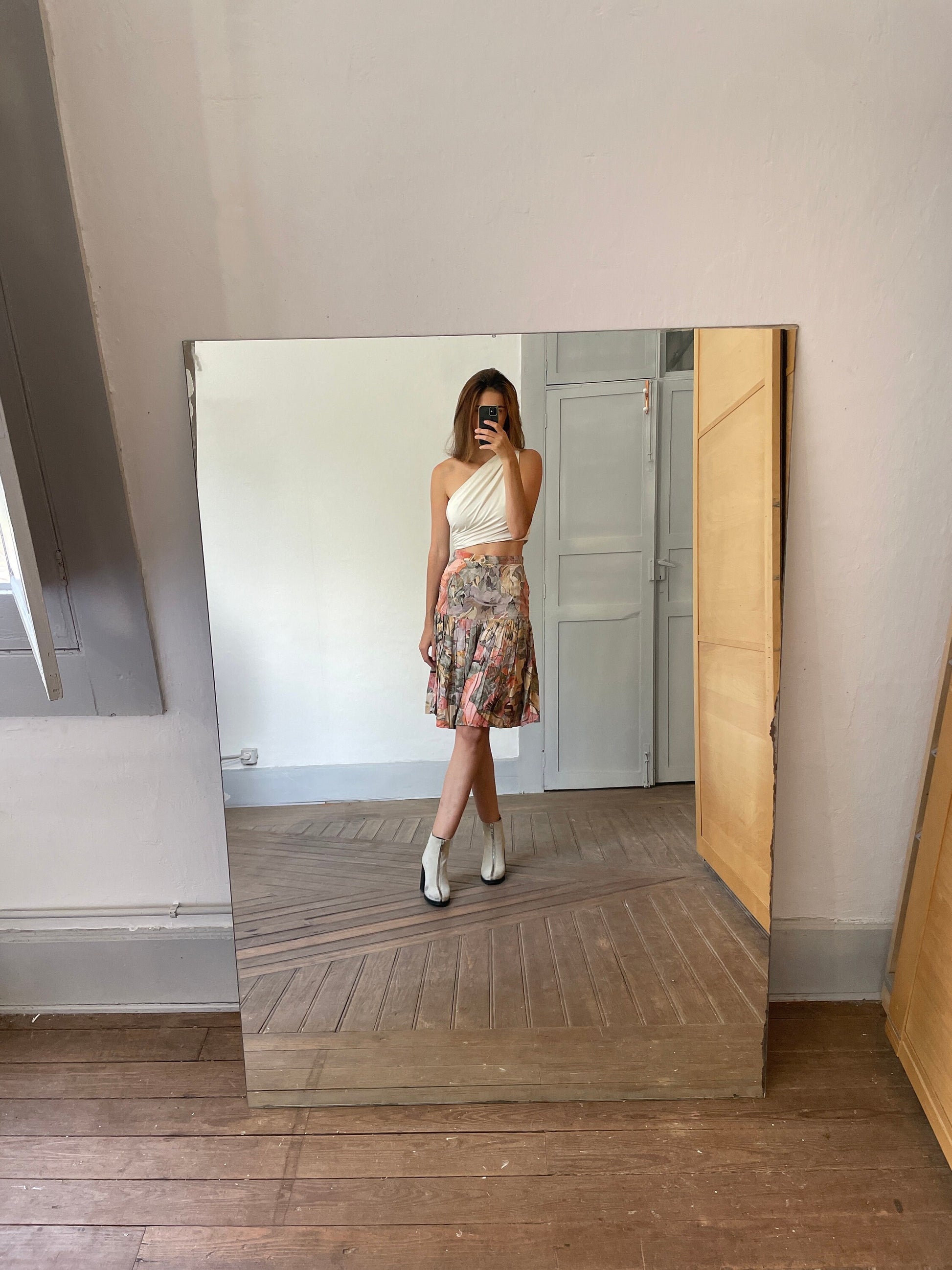 Vintage handmade floral summer skirt, Cute lightweight pleated skirt, Handmade antique woman clothing