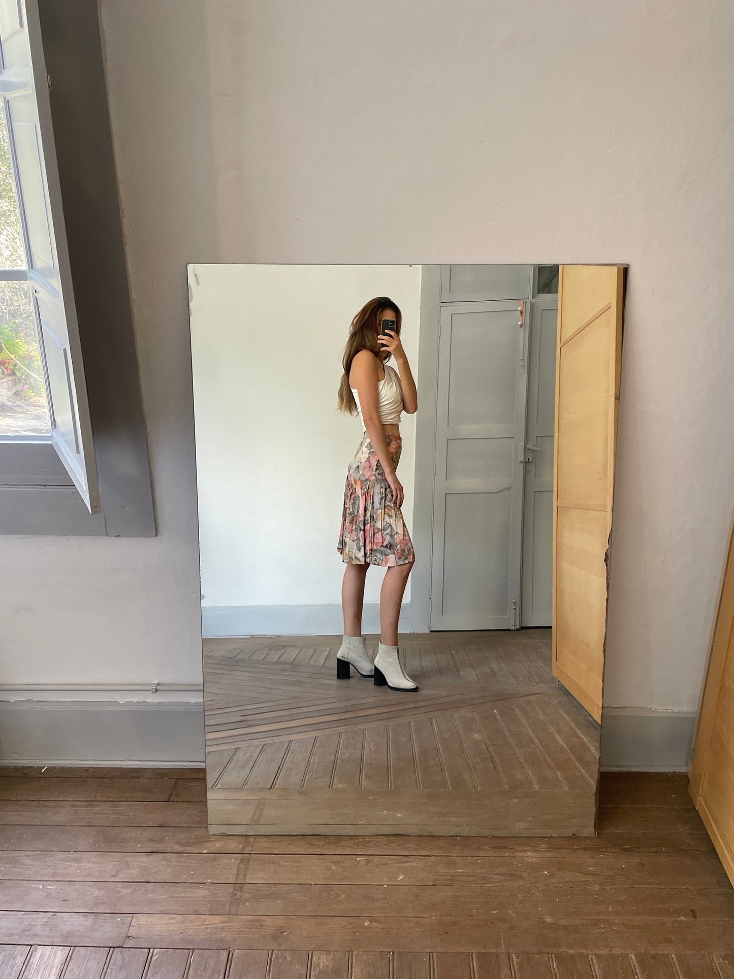 Vintage handmade floral summer skirt, Cute lightweight pleated skirt, Handmade antique woman clothing