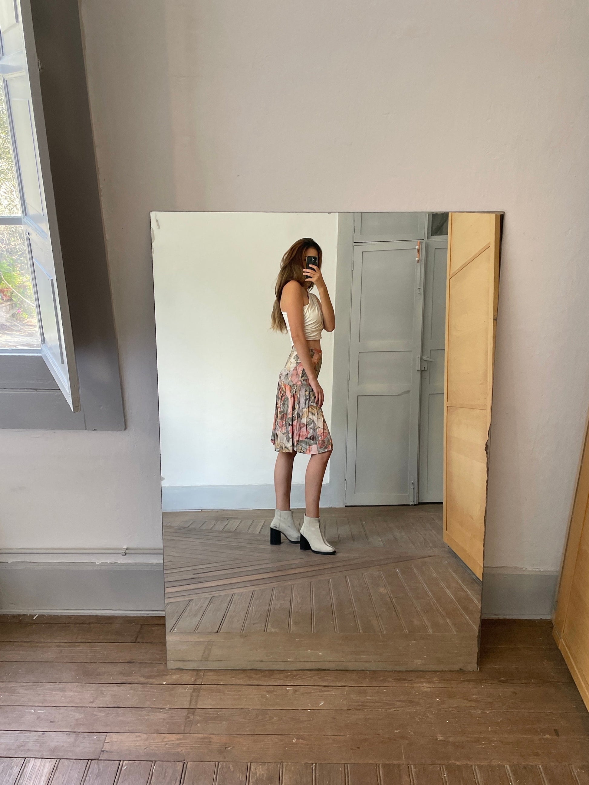 Vintage handmade floral summer skirt, Cute lightweight pleated skirt, Handmade antique woman clothing