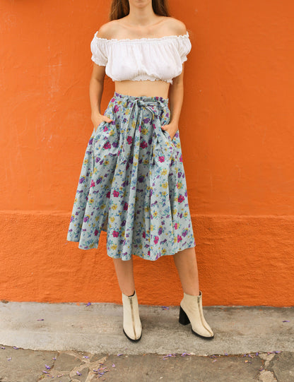 Vintage Floral Cotton Skirt, Austria — fabric close-up