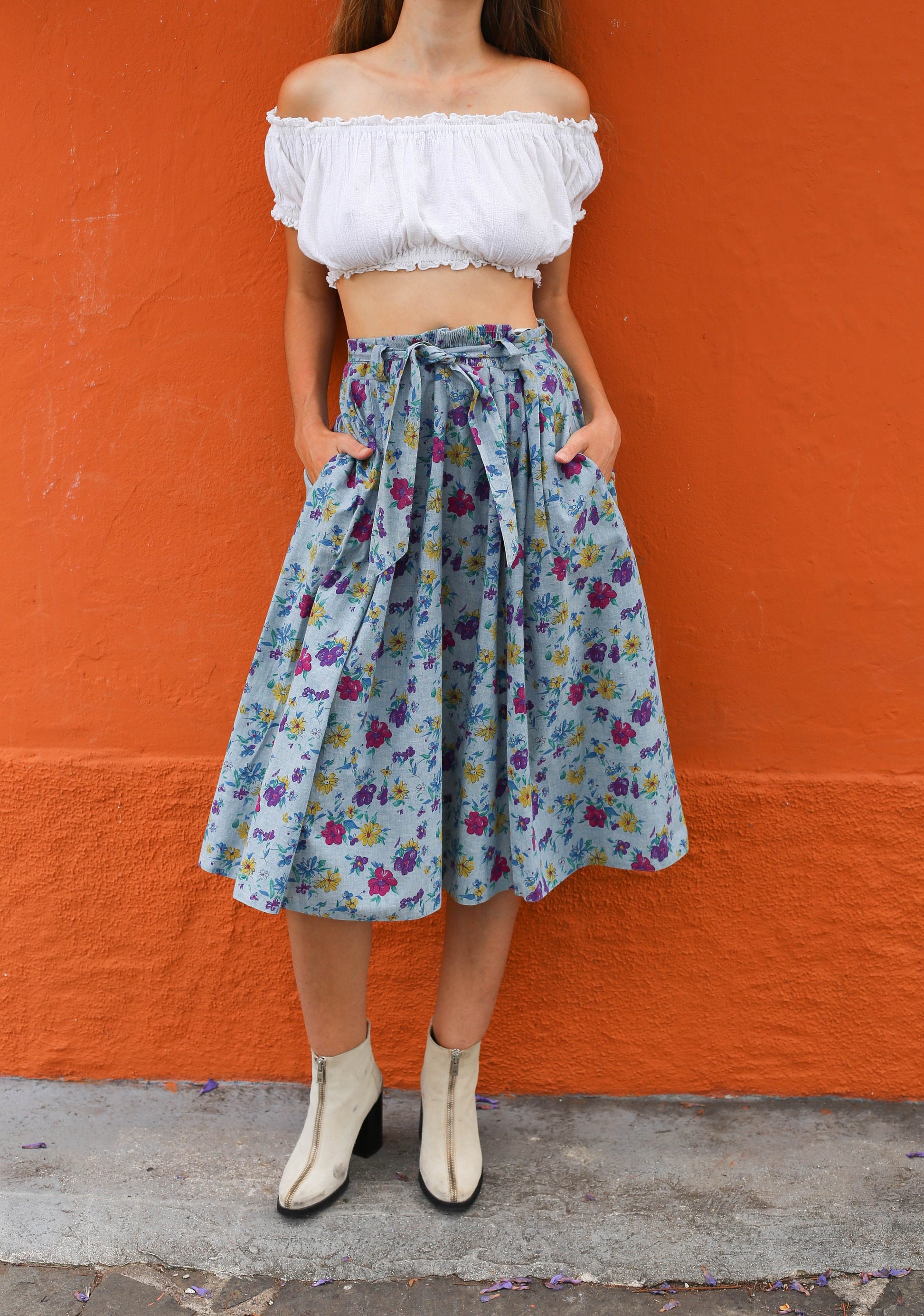Vintage Floral Print Cotton Skirt, Made in Austria, Hammer Brand, Cottagecore Fashion, Big size feminine high waist spring skirt,