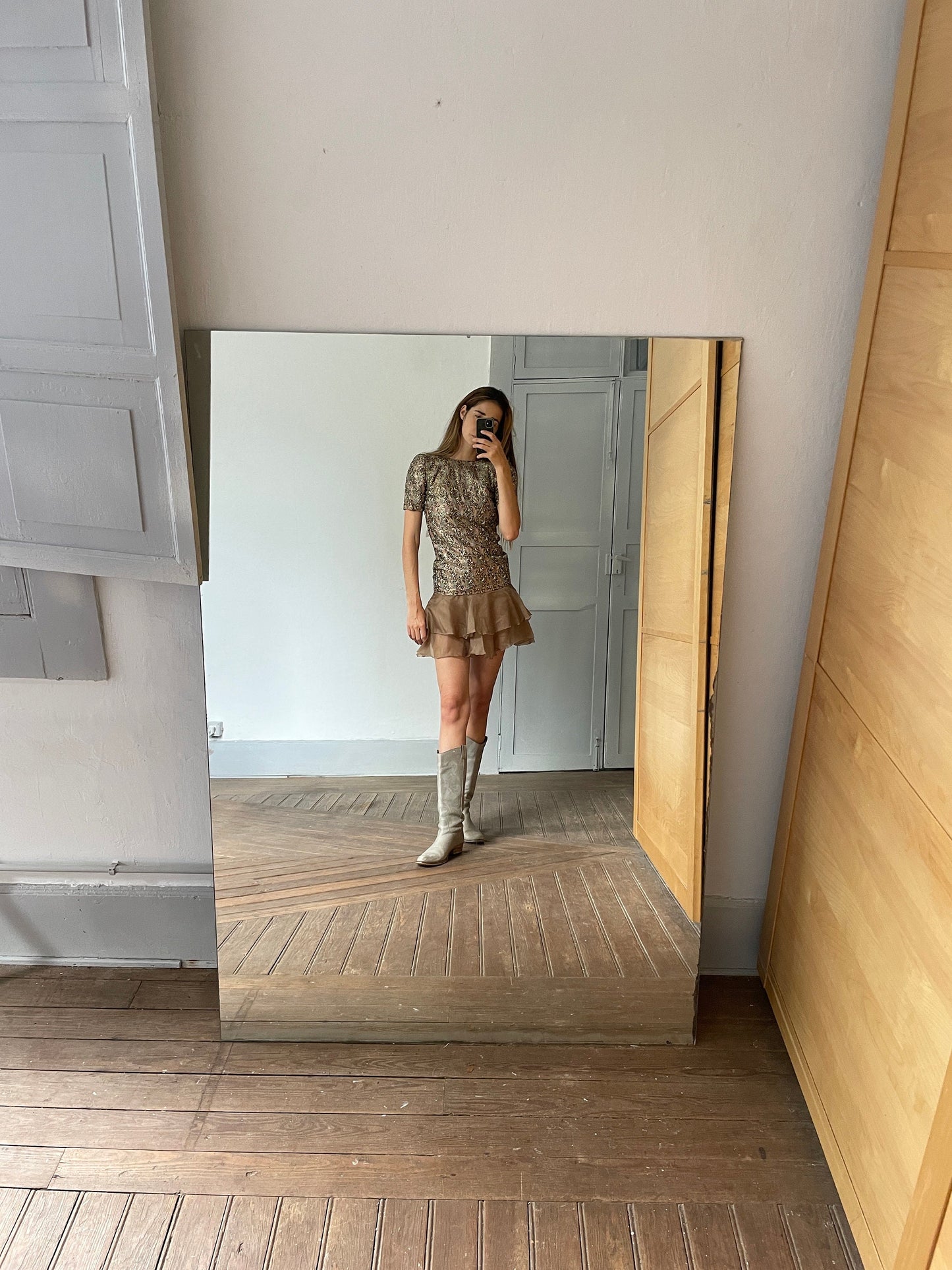 Vintage embellished dress, Antique metallic brocade ceremonial garment