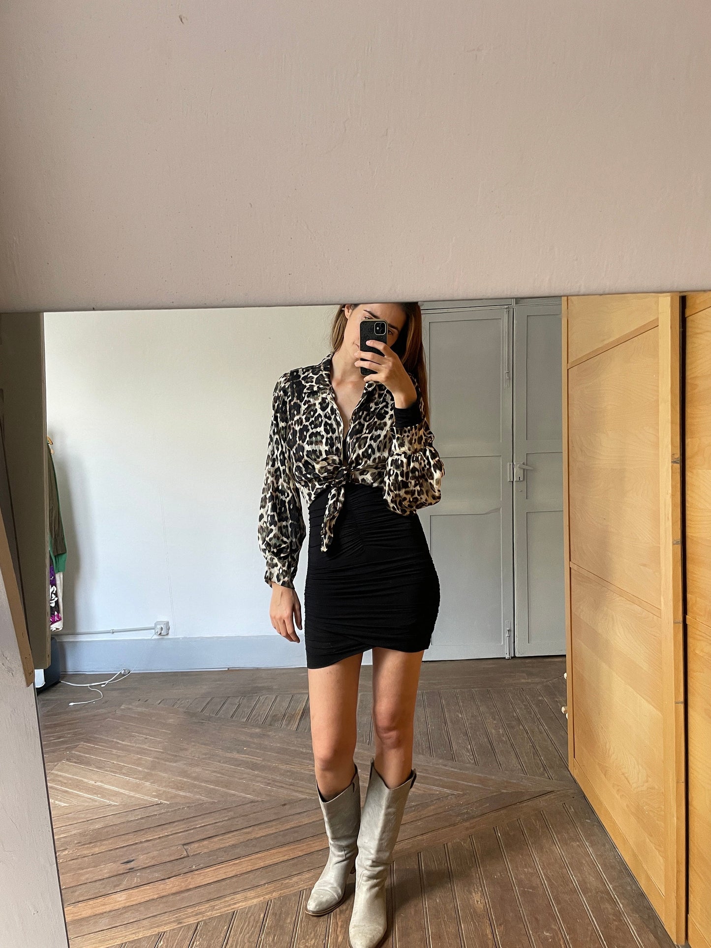 Sheer leopard print blouse with poet sleeves, See through sexy and playful woman button up shirt
