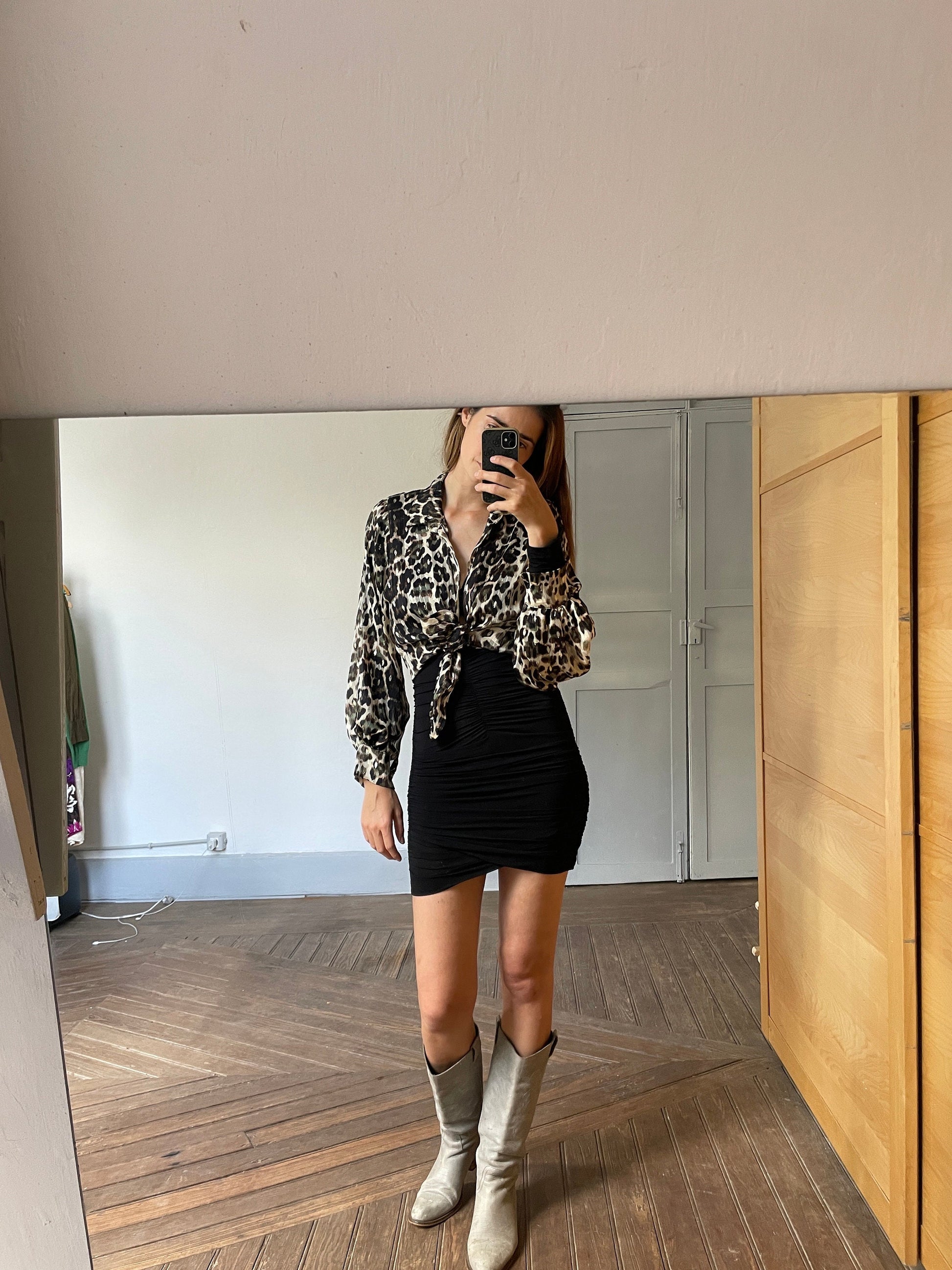 Sheer leopard print blouse with poet sleeves, See through sexy and playful woman button up shirt