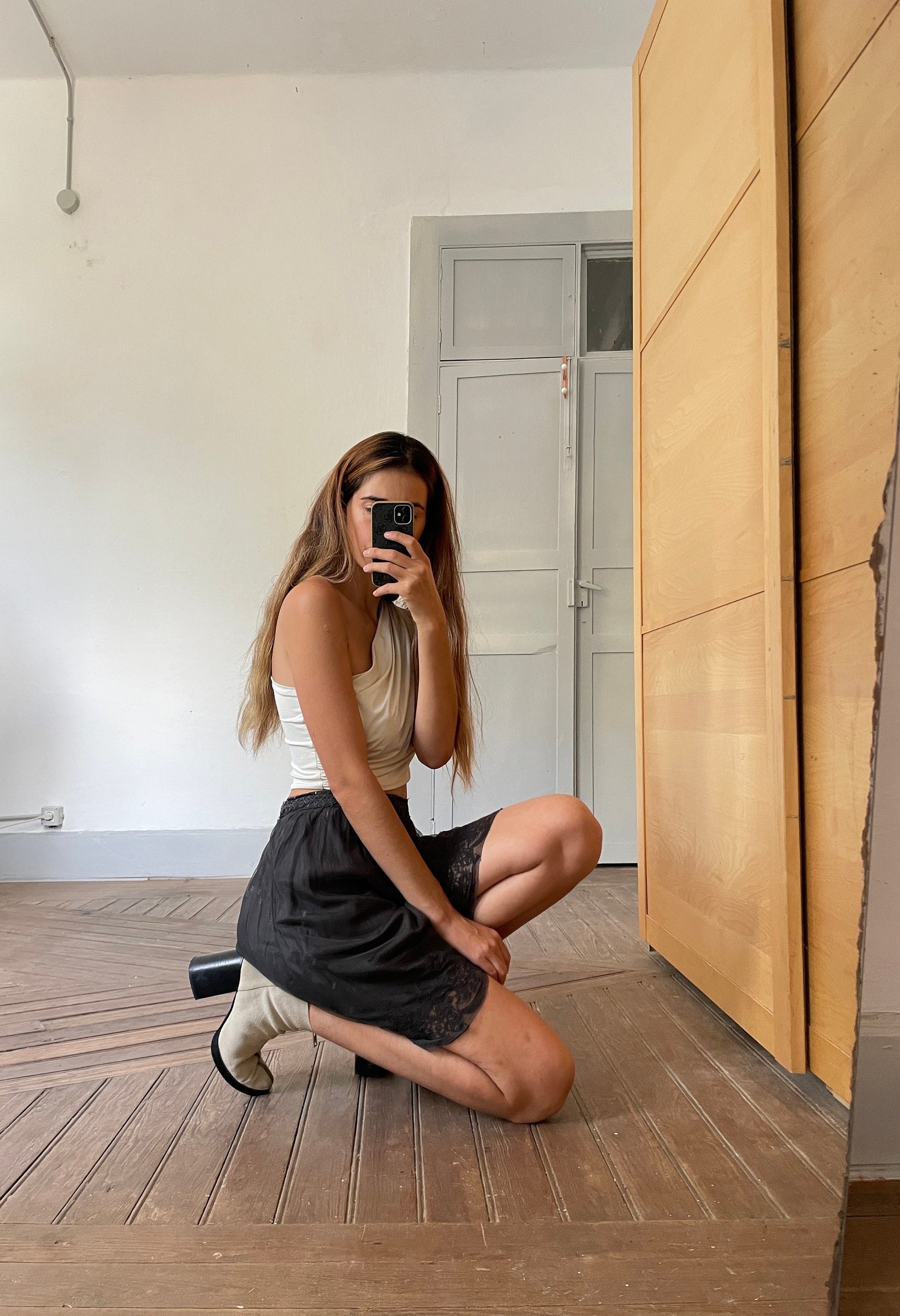 Lace black sequin embellished skirt, Romantic Noa Noa summer skirt