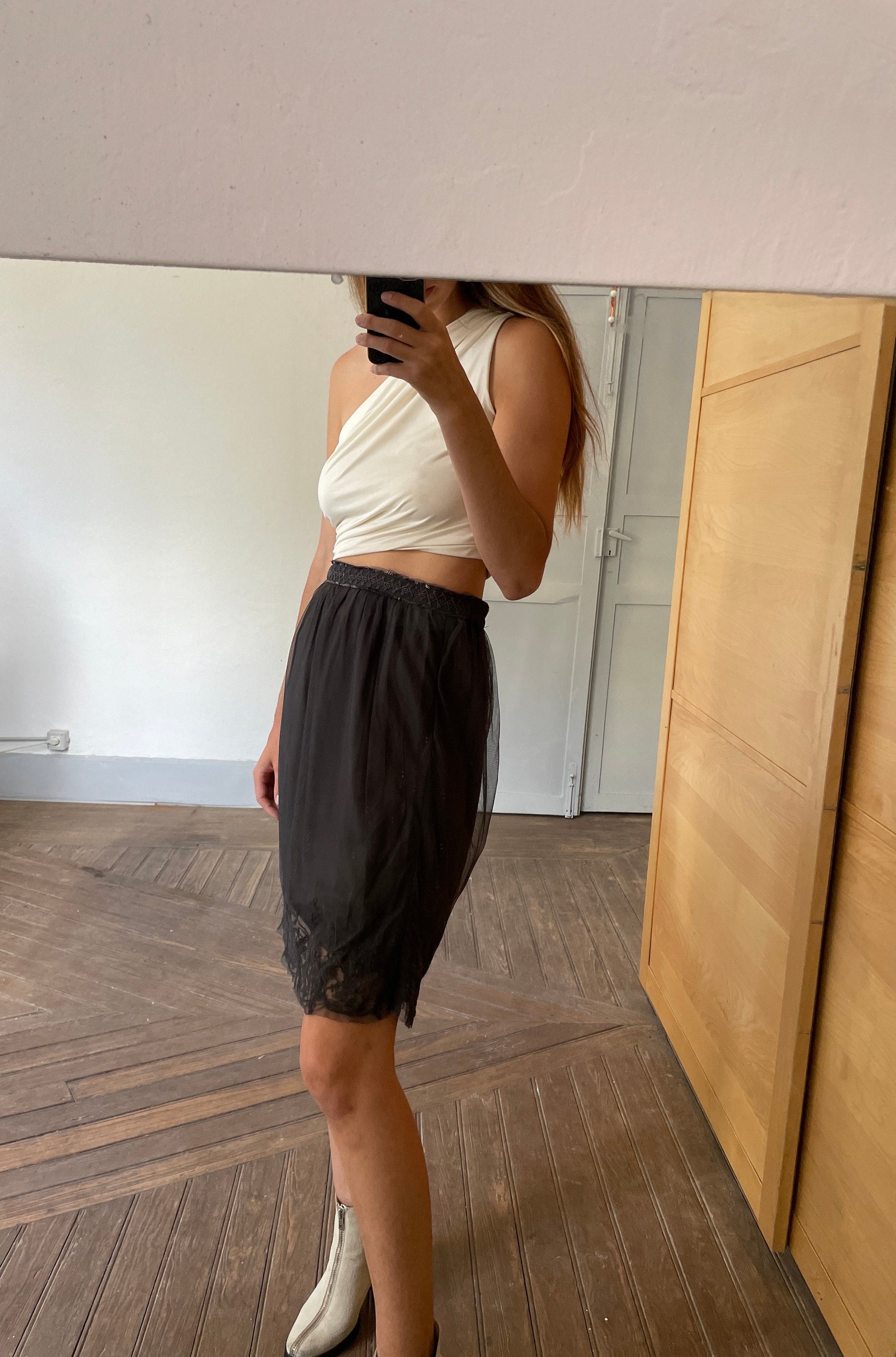 Lace black sequin embellished skirt, Romantic Noa Noa summer skirt