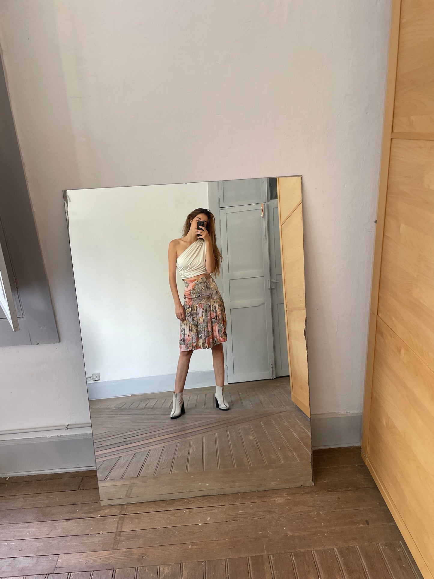 Vintage handmade floral summer skirt, Cute lightweight pleated skirt, Handmade antique woman clothing