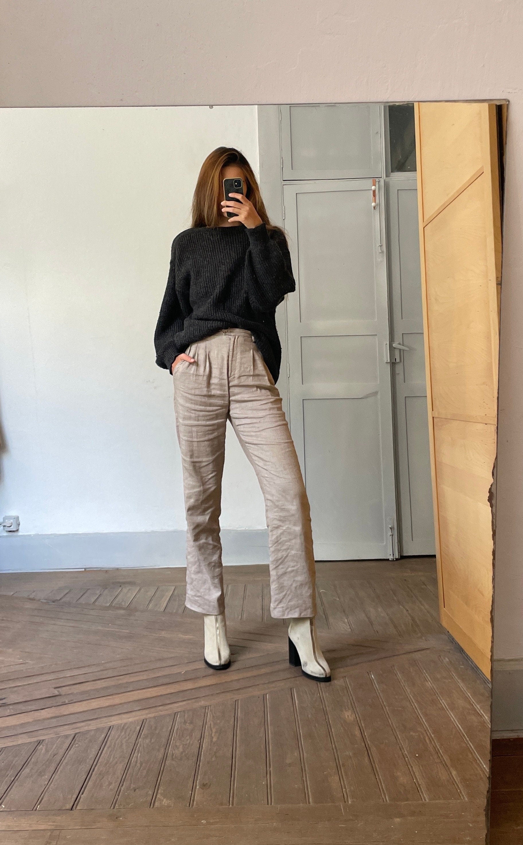 Vintage ash grey pullover. Knit wool blend jumper.