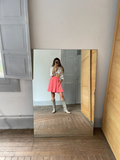 Vintage Pink Charlot Shorts, 70s Elegance — fabric close-up