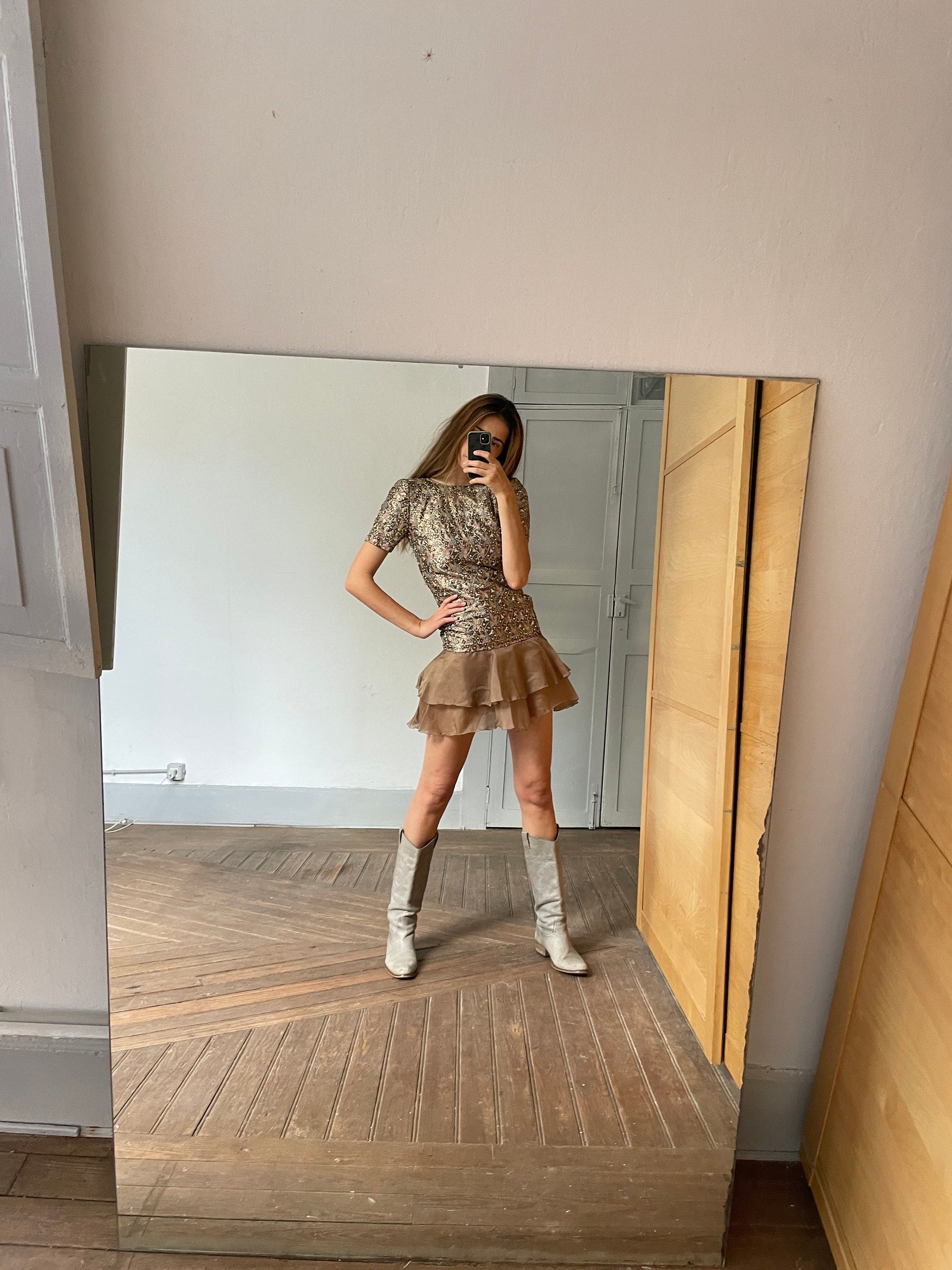 Vintage embellished dress, Antique metallic brocade ceremonial garment