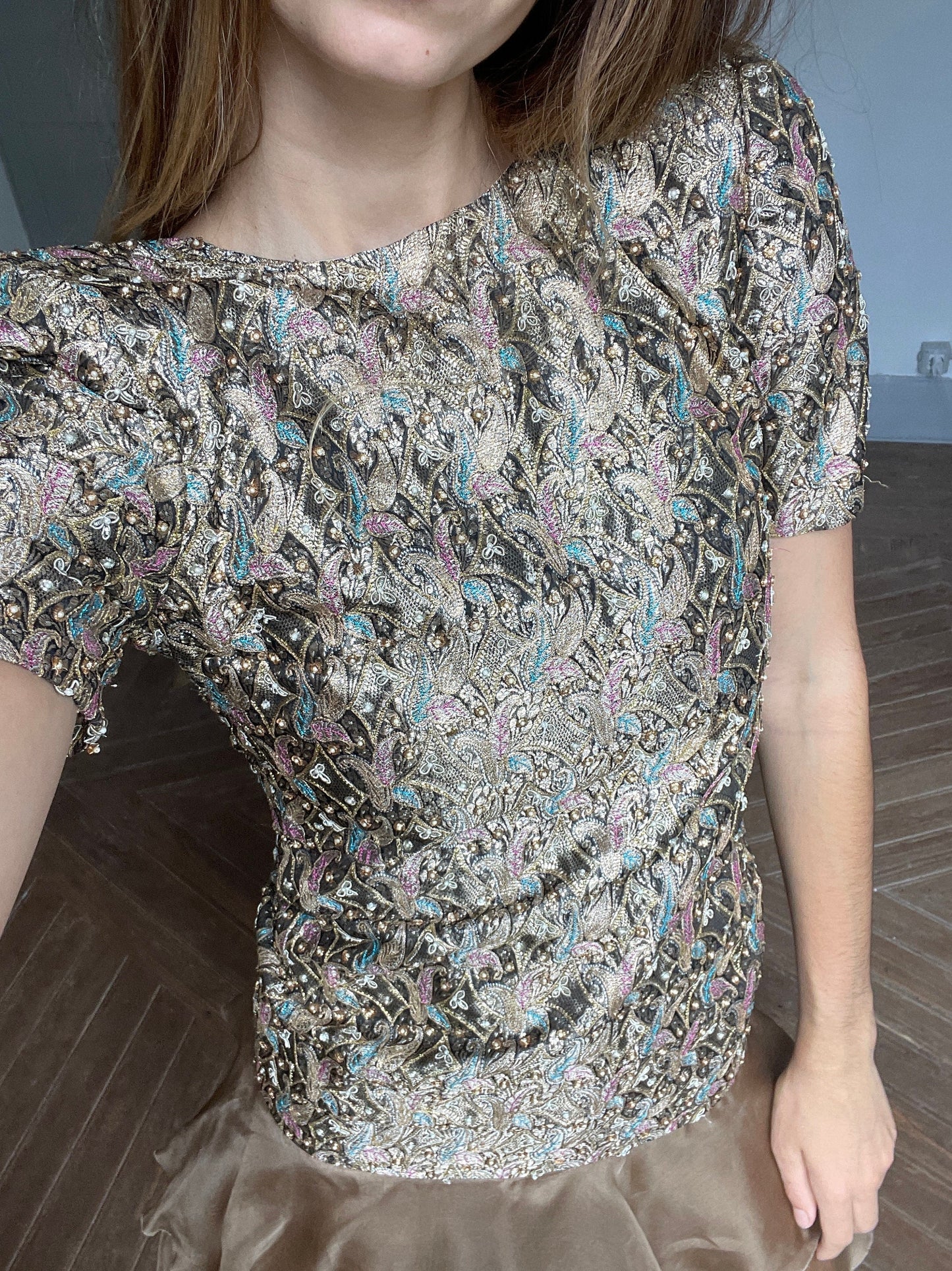 Vintage embellished dress, Antique metallic brocade ceremonial garment