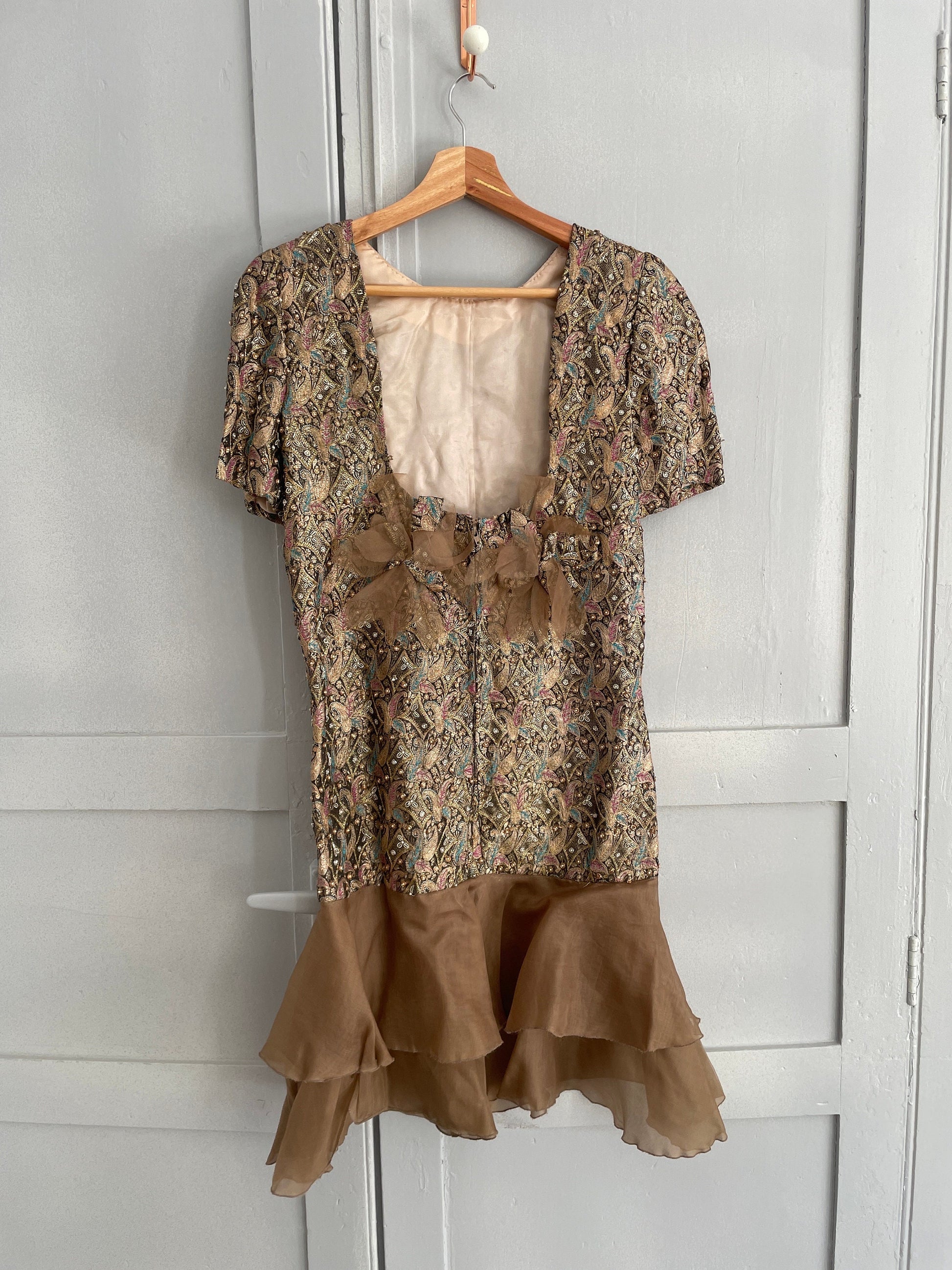 Vintage embellished dress, Antique metallic brocade ceremonial garment