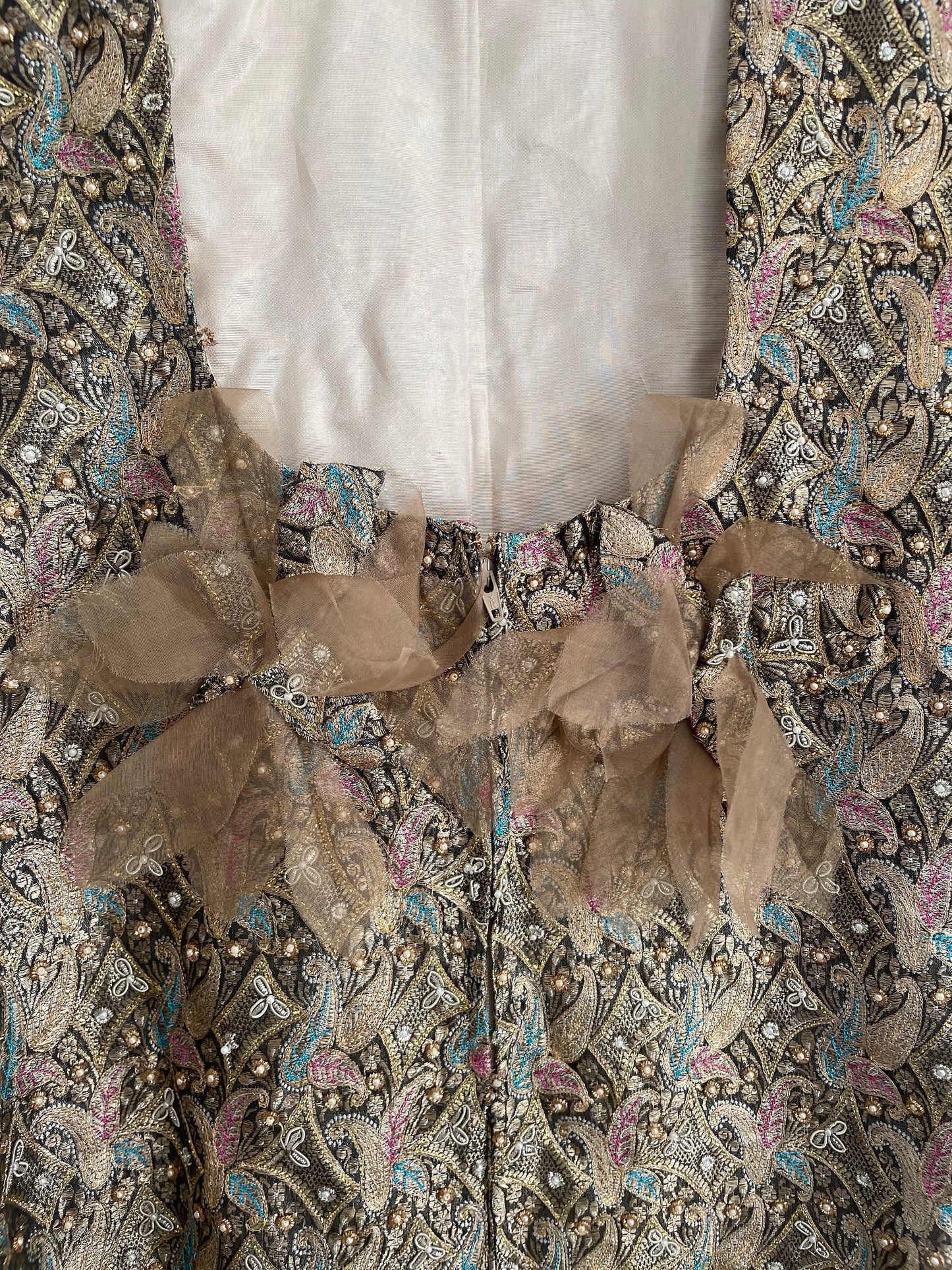 Vintage embellished dress, Antique metallic brocade ceremonial garment