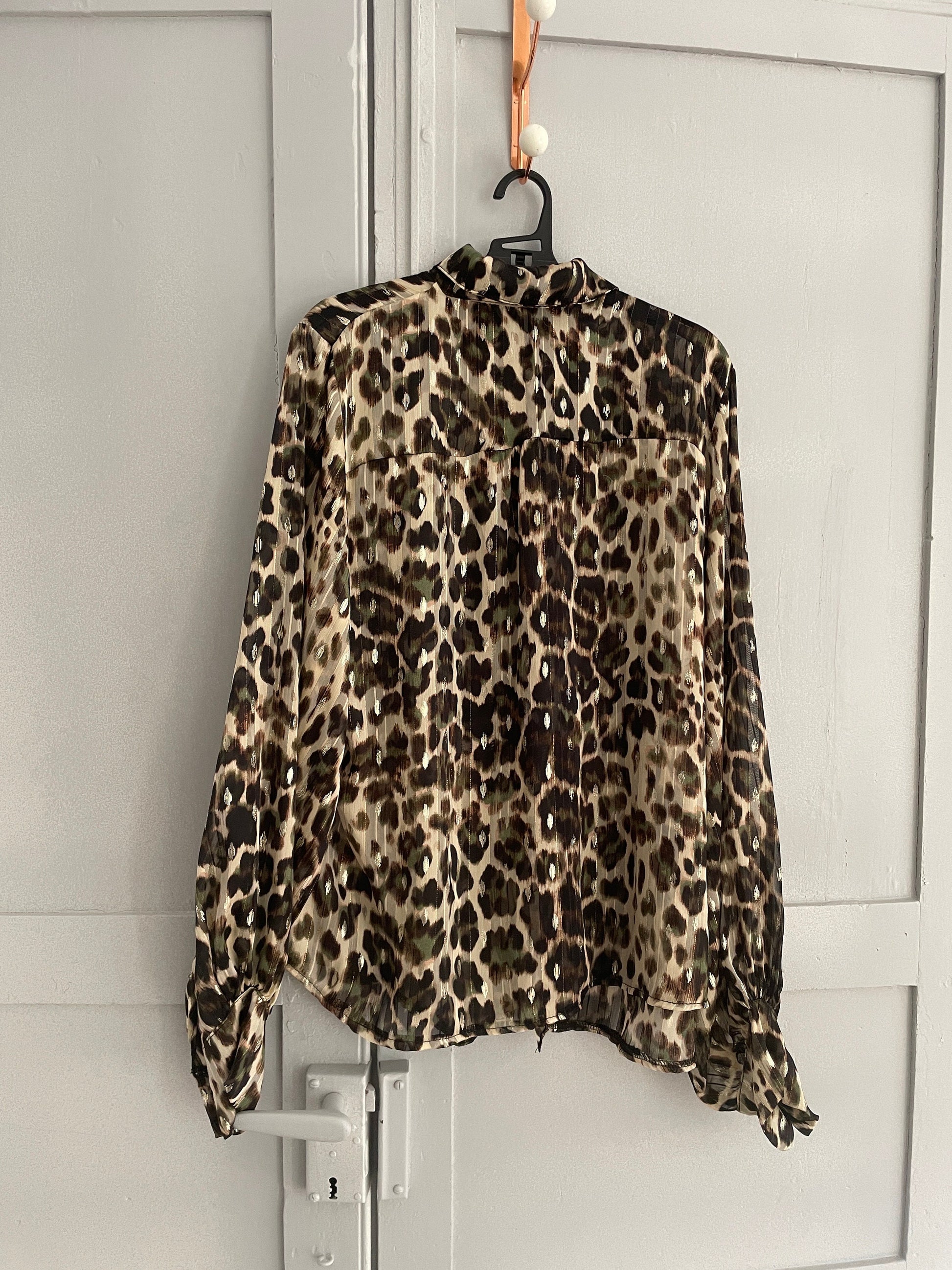 Vintage Leopard Print Sheer Blouse w/ Metallic Shimmer – Y2K Glam, Made in Italy