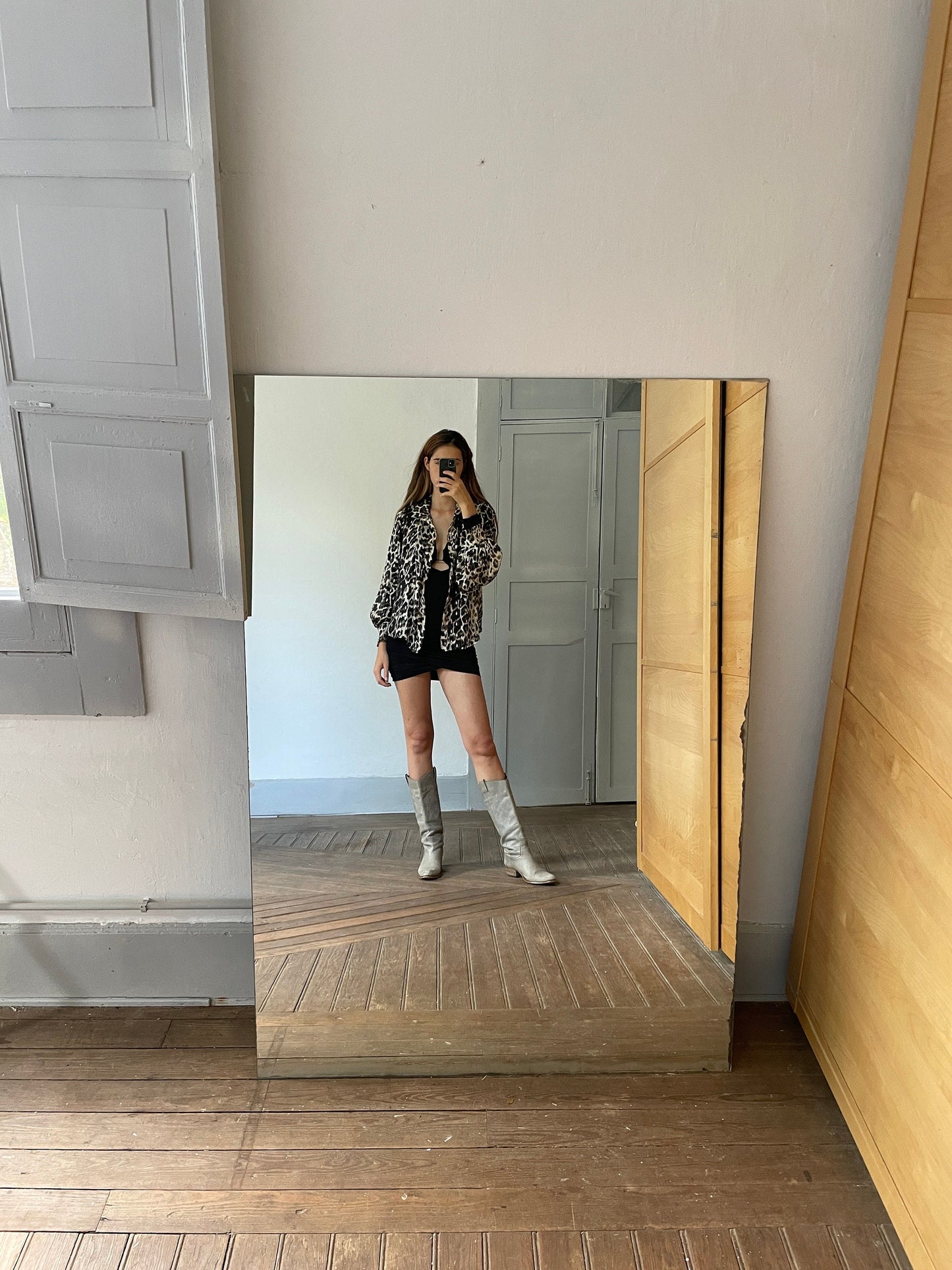 Sheer leopard print blouse with poet sleeves, See through sexy and playful woman button up shirt