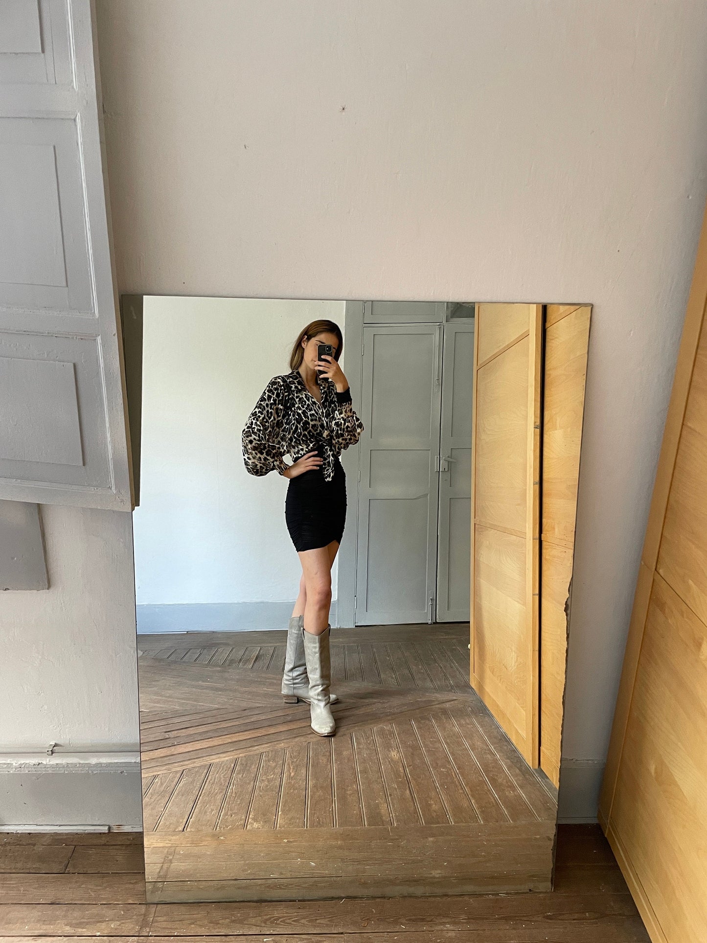 Sheer leopard print blouse with poet sleeves, See through sexy and playful woman button up shirt