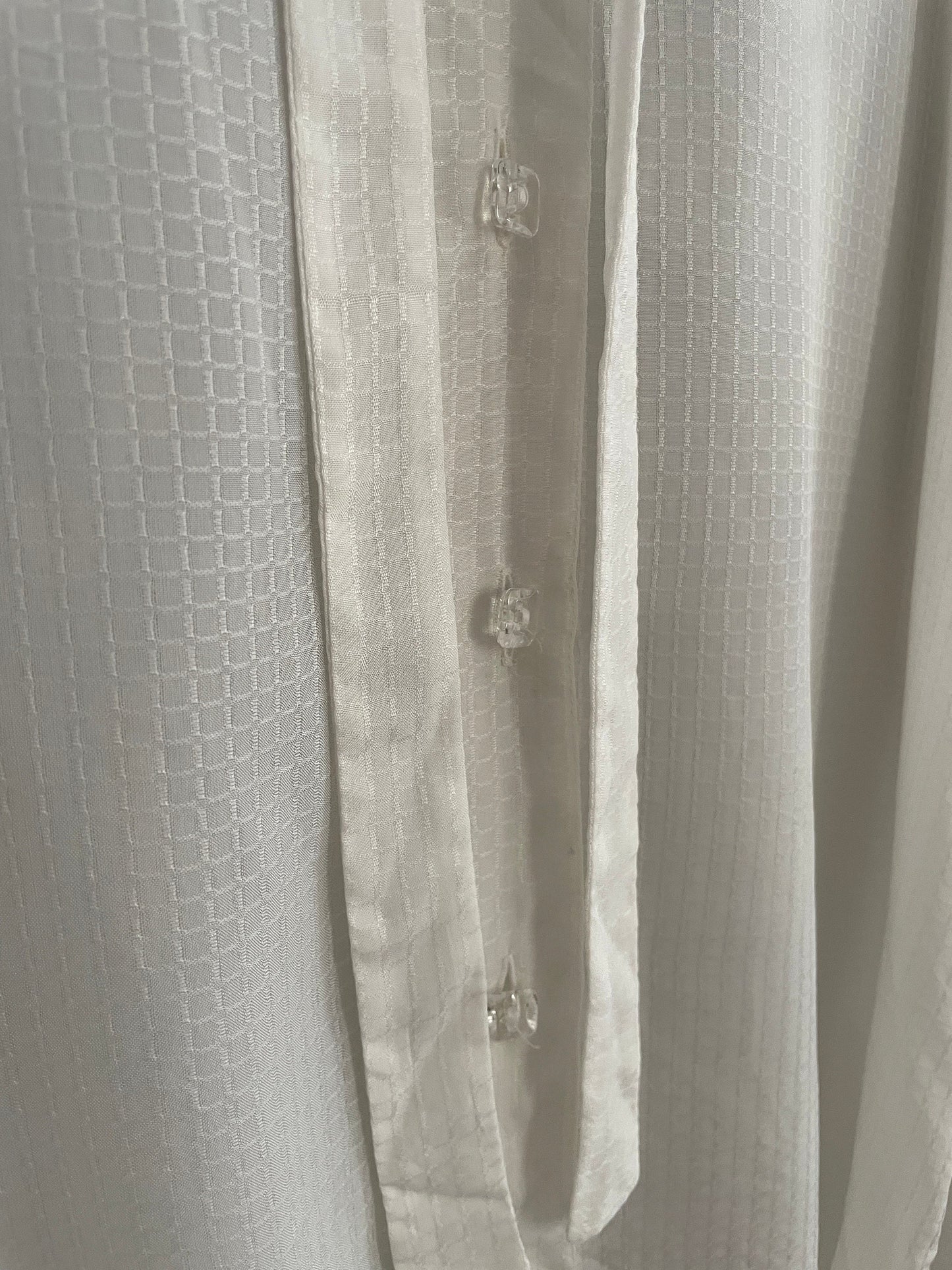 Vintage sheer romantic woman blouse, White see through collared shirt, Bow tie antique top