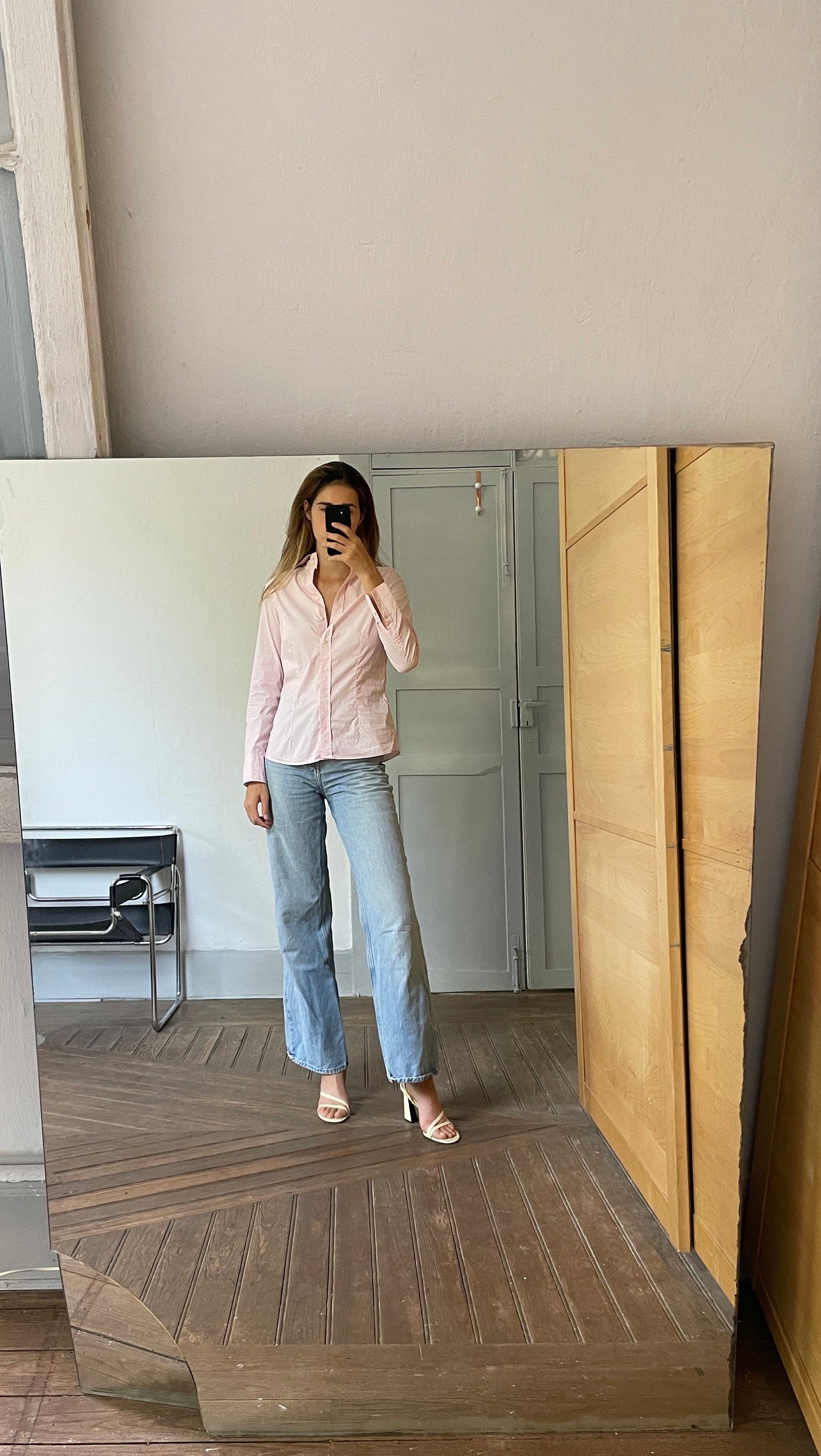 Massimo Dutti pink striped woman button up shirt, Elegant girl boss blouse, Smart oxford shirt,