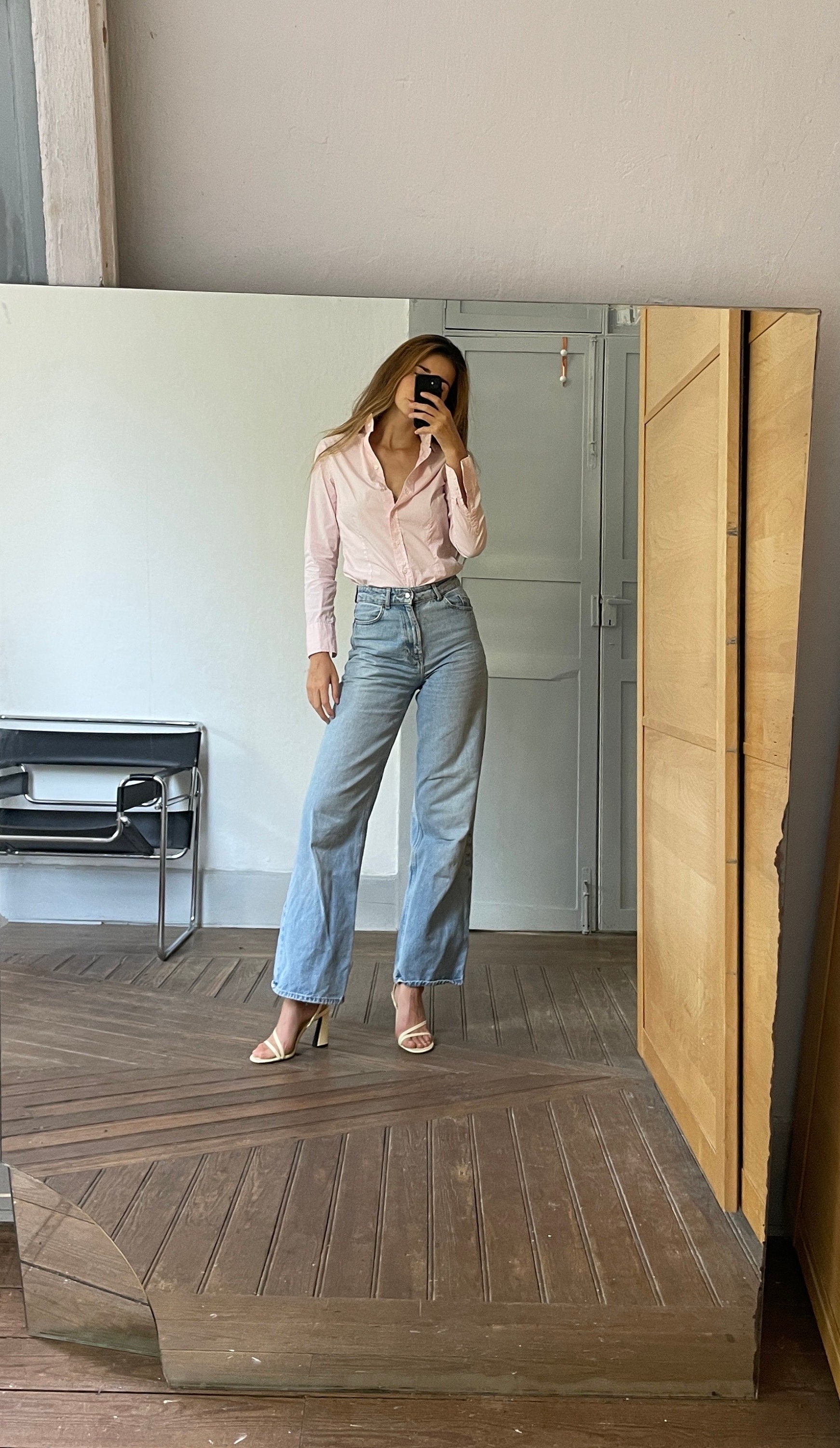 Massimo Dutti pink striped woman button up shirt, Elegant girl boss blouse, Smart oxford shirt,