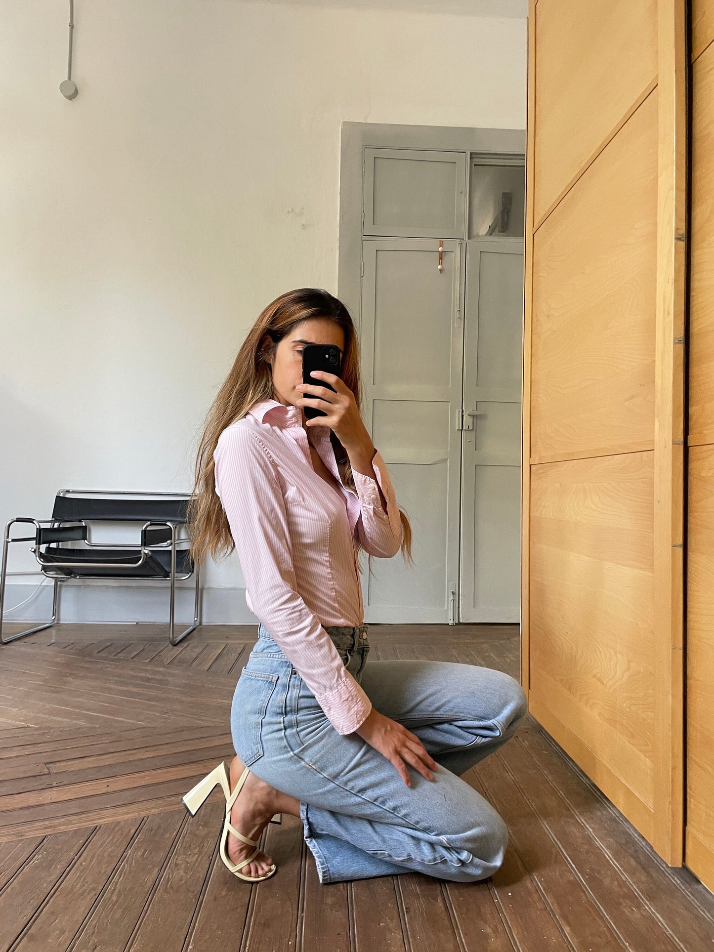 Massimo Dutti pink striped woman button up shirt, Elegant girl boss blouse, Smart oxford shirt,