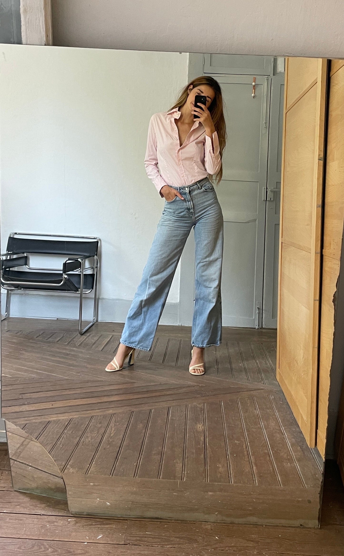 Massimo Dutti pink striped woman button up shirt, Elegant girl boss blouse, Smart oxford shirt,