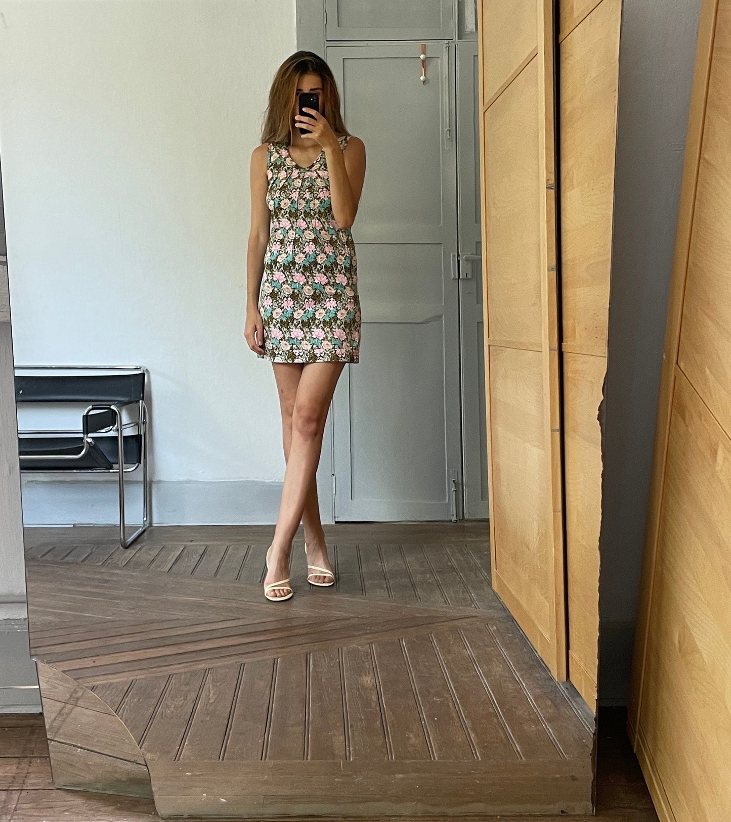 Vintage Almatrichi floral pencil dress, Floral short summer dress, Cute tight pencil dress