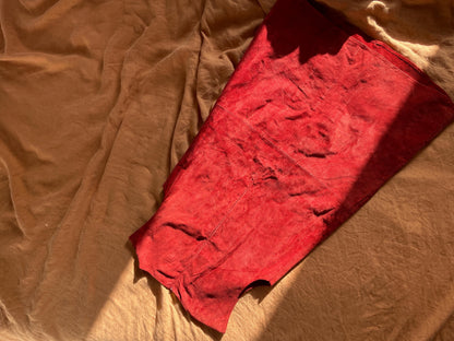 Vintage Red Suede Leather A-Line Dress, Minimalist Mini Dress