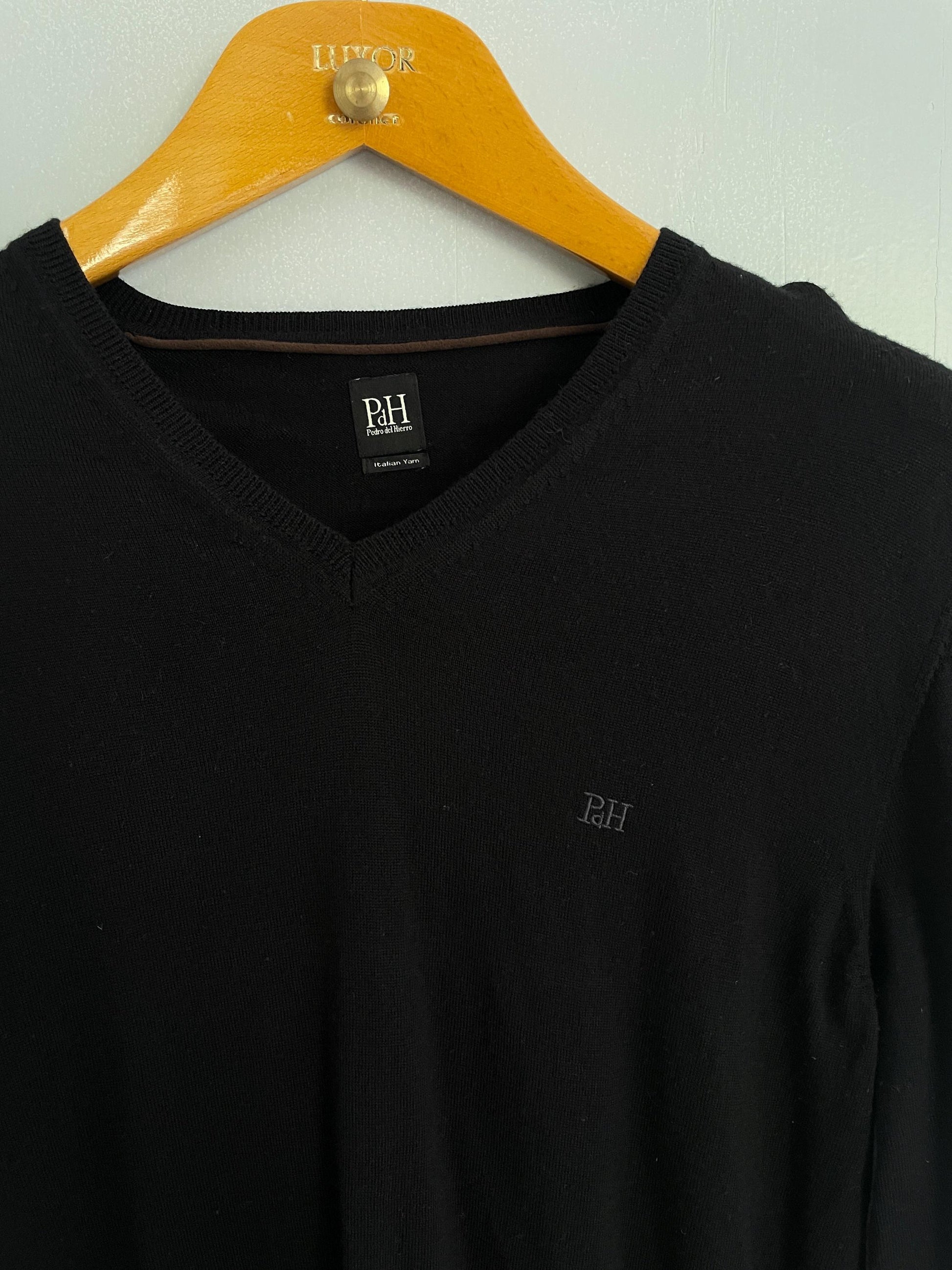 Dark academia Super soft wool v neck sweater, Vintage Pedro del Hierro merino wool jumper, Spanish designer brand black Men's wear, knitwear