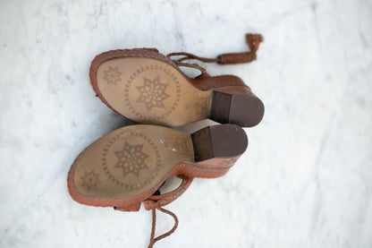Vintage Floral Studded Leather Platform Sandals — additional view 8