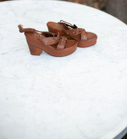 Vintage Floral Studded Leather Platform Sandals — additional view 11