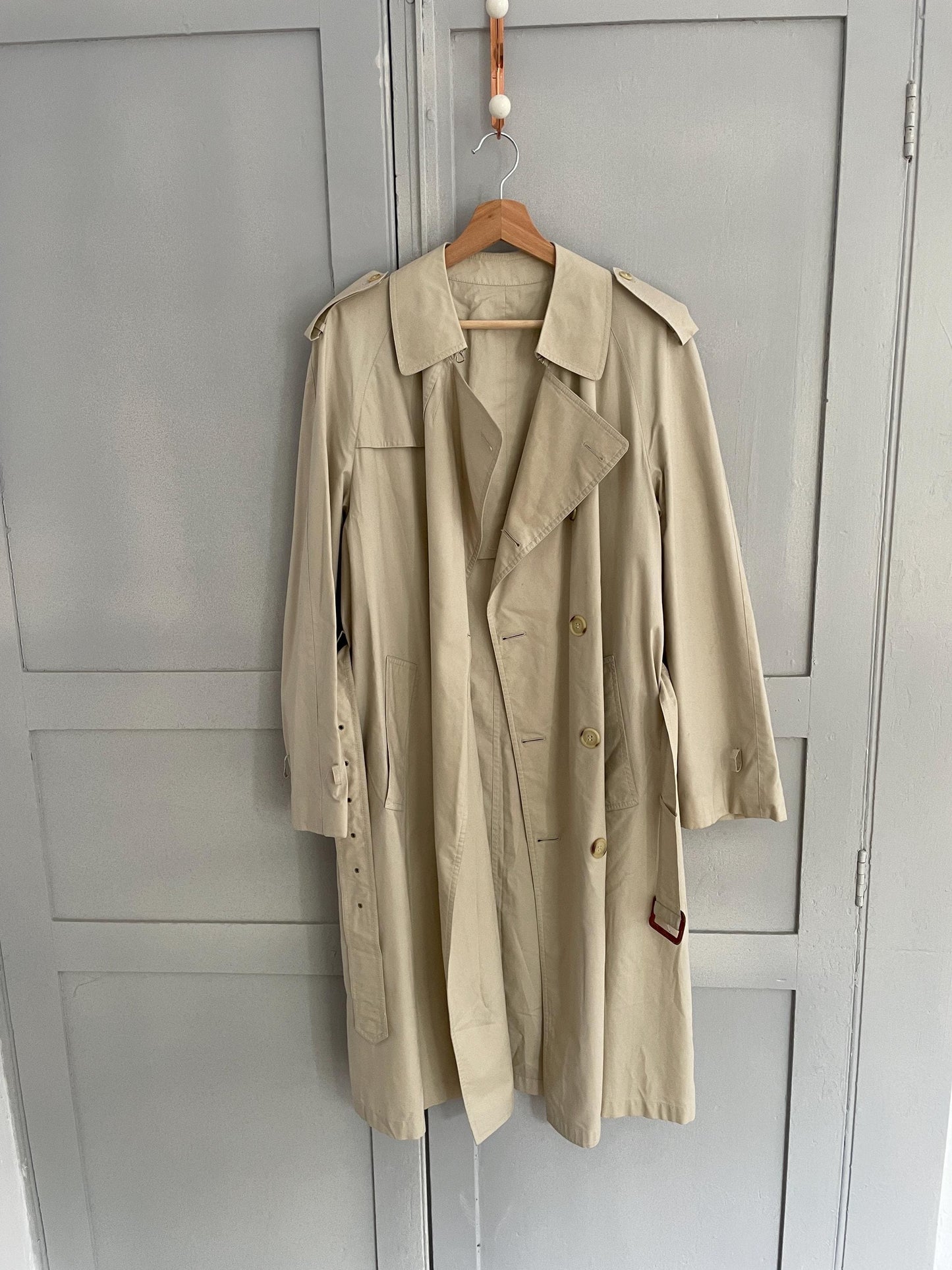 Vintage YVES SAINT LAURENT trench coat, Diffusion Hommes long off white men coat, M
