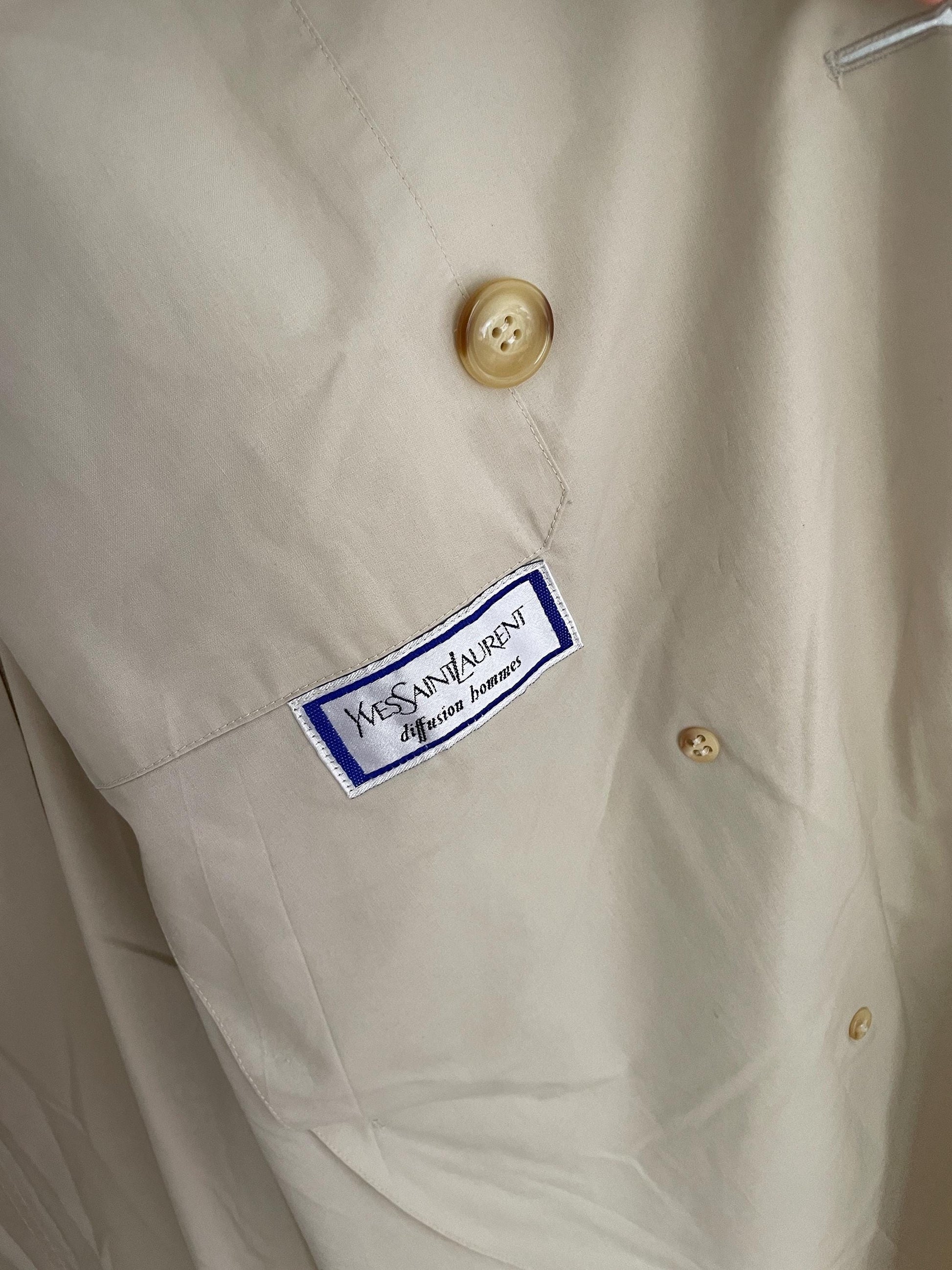 Vintage YVES SAINT LAURENT trench coat, Diffusion Hommes long off white men coat, M