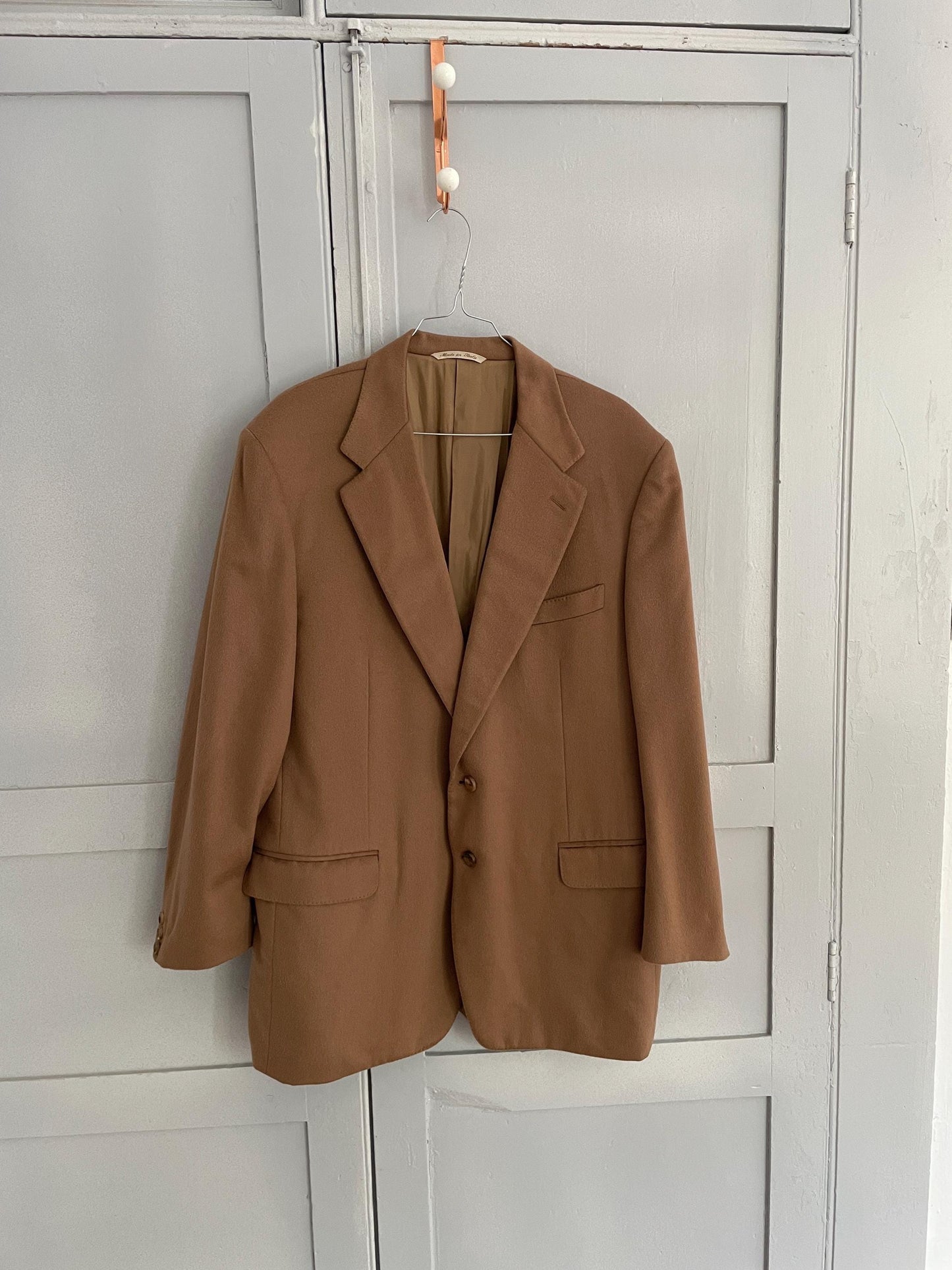 Pure cashmere tan double breasted blazer, Professional Italian design suit jacket, Men's formal evening blazer, Light Academia wear, XL