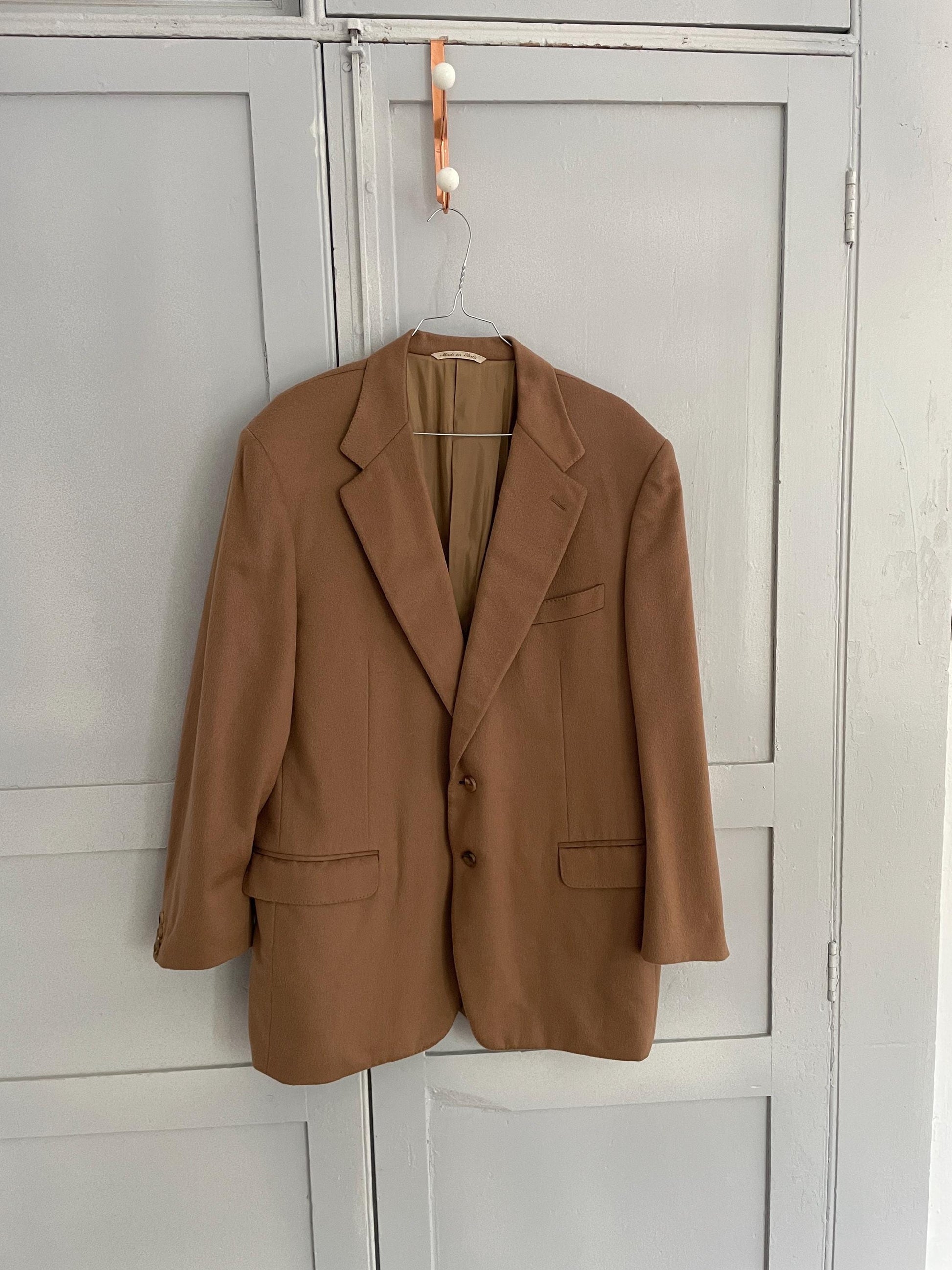 Pure cashmere tan double breasted blazer, Professional Italian design suit jacket, Men's formal evening blazer, Light Academia wear, XL