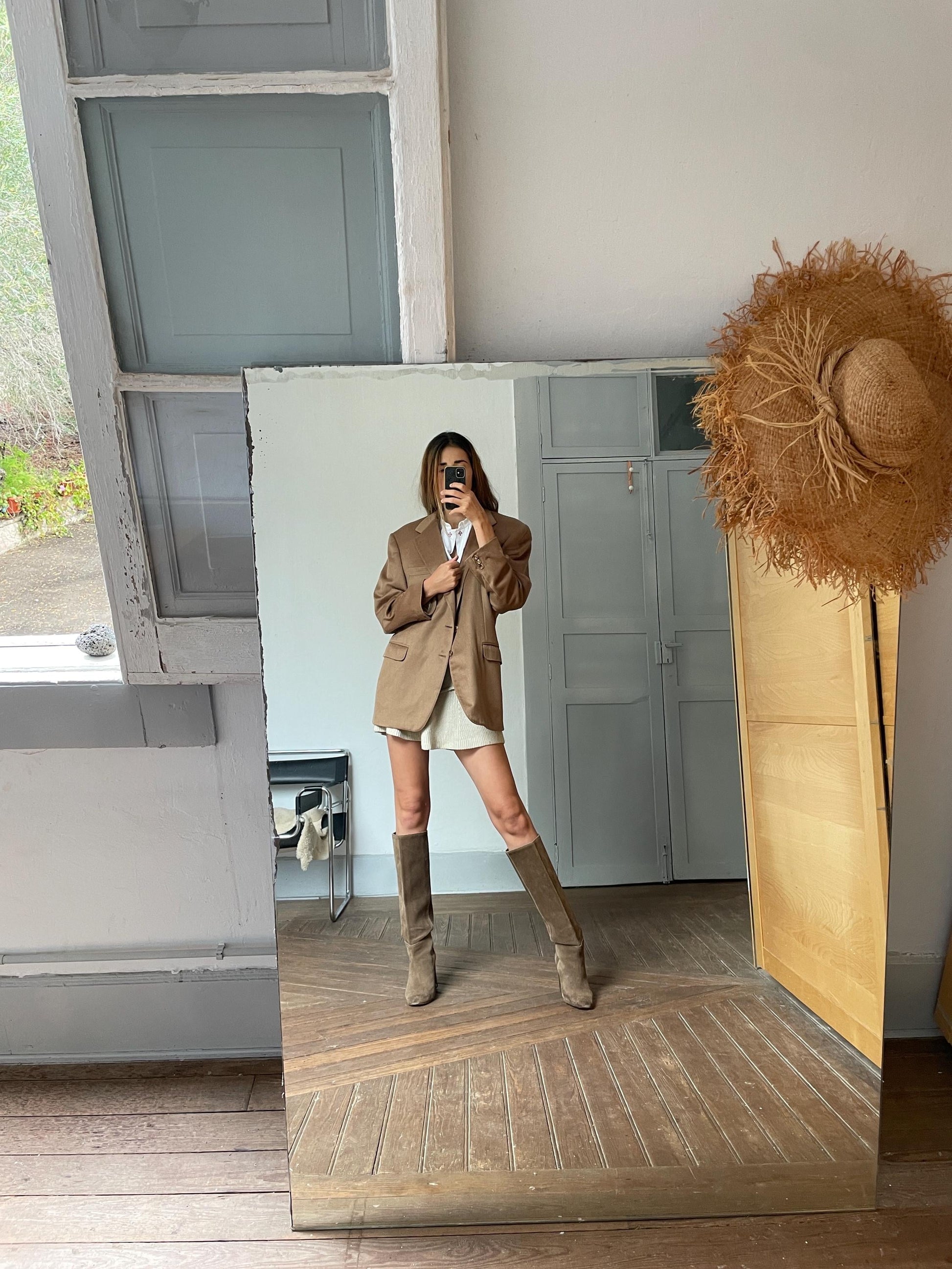 Tan Cashmere Double-Breasted Blazer — additional view 7