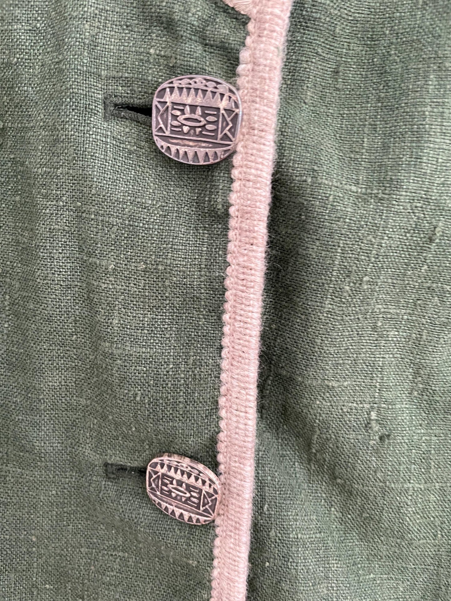 Vintage moss green linen jacket, German dirdnl folklore coat, Austrian trachten autumn cardigan, Cottage core clothing