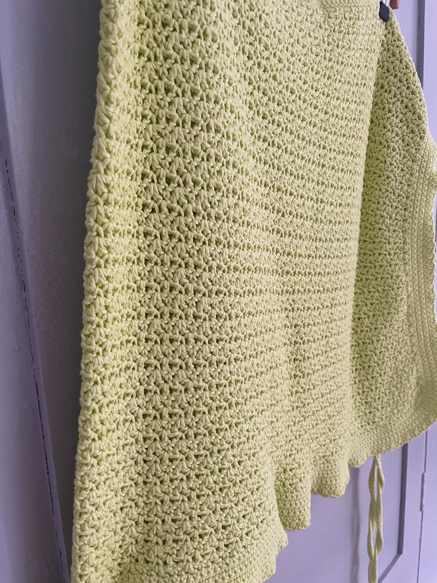 Handmade crochet summer pareo, Bikini beach wear, Lime green hand crocheted wrap skirt, Unique knit beach outfit