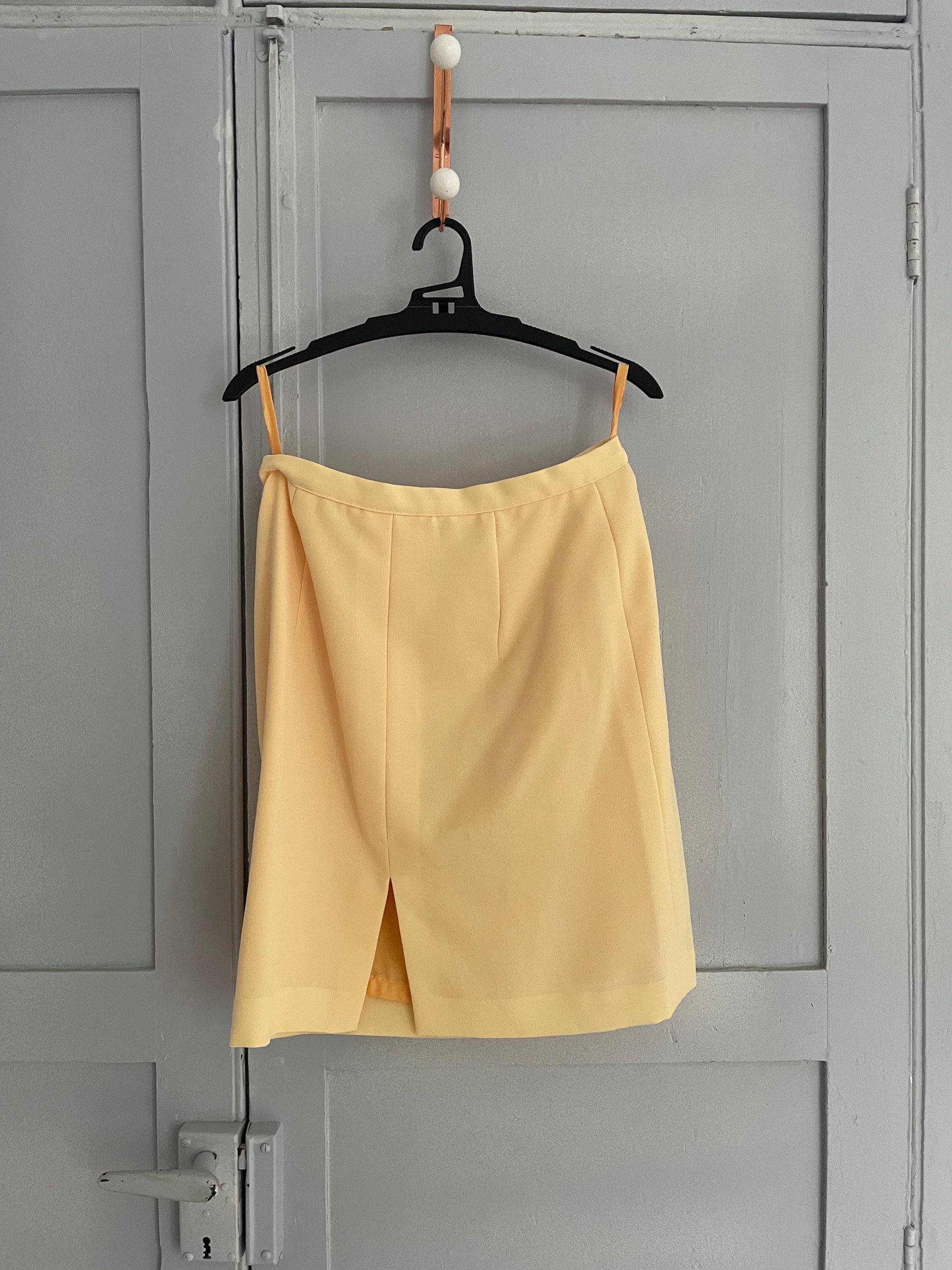 Vintage Lemon Pencil Skirt | Y2K Pastel Aesthetic | Side Slit Mini