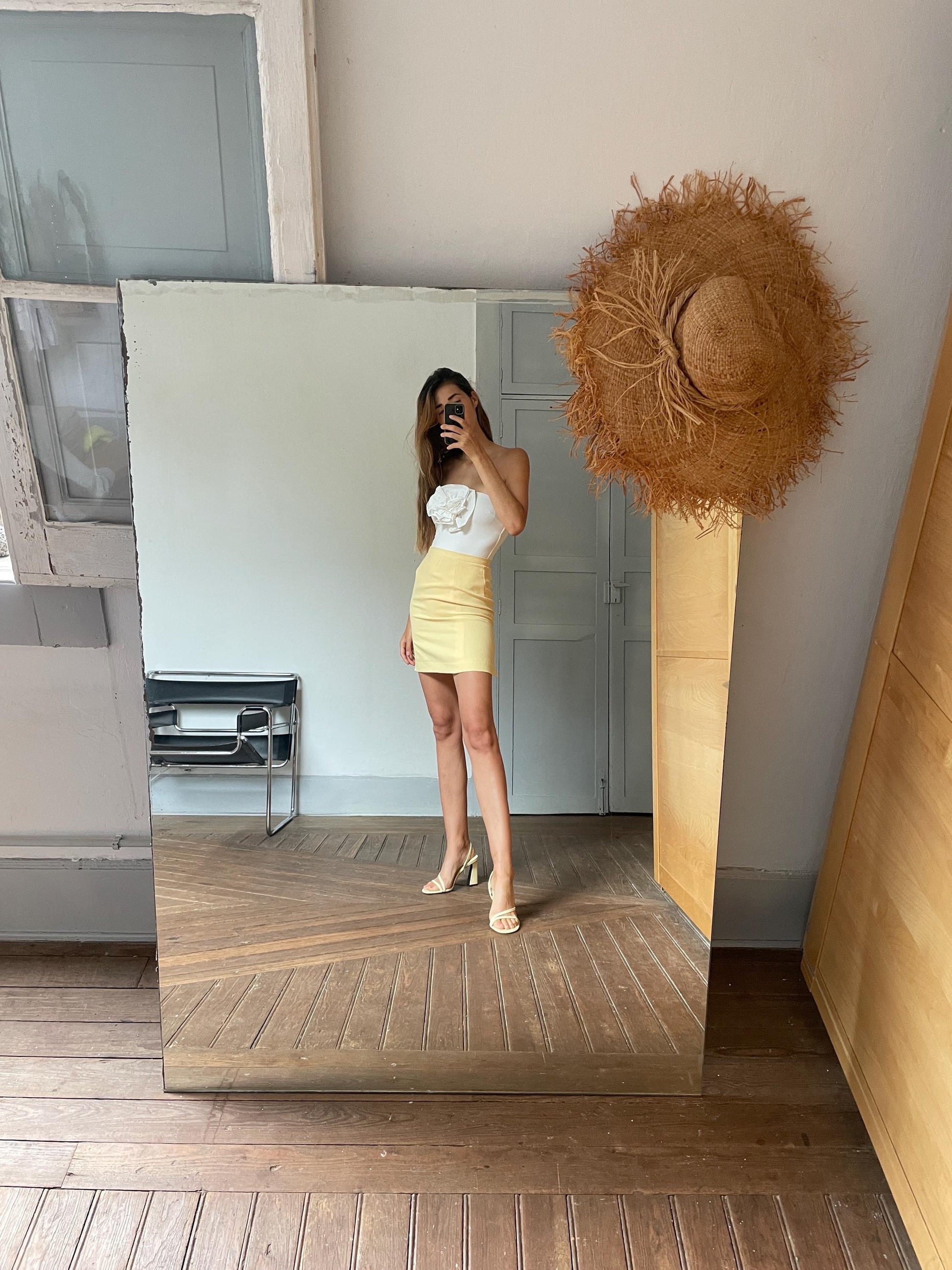 Y2K Pastel Lemon Pencil Skirt — back view