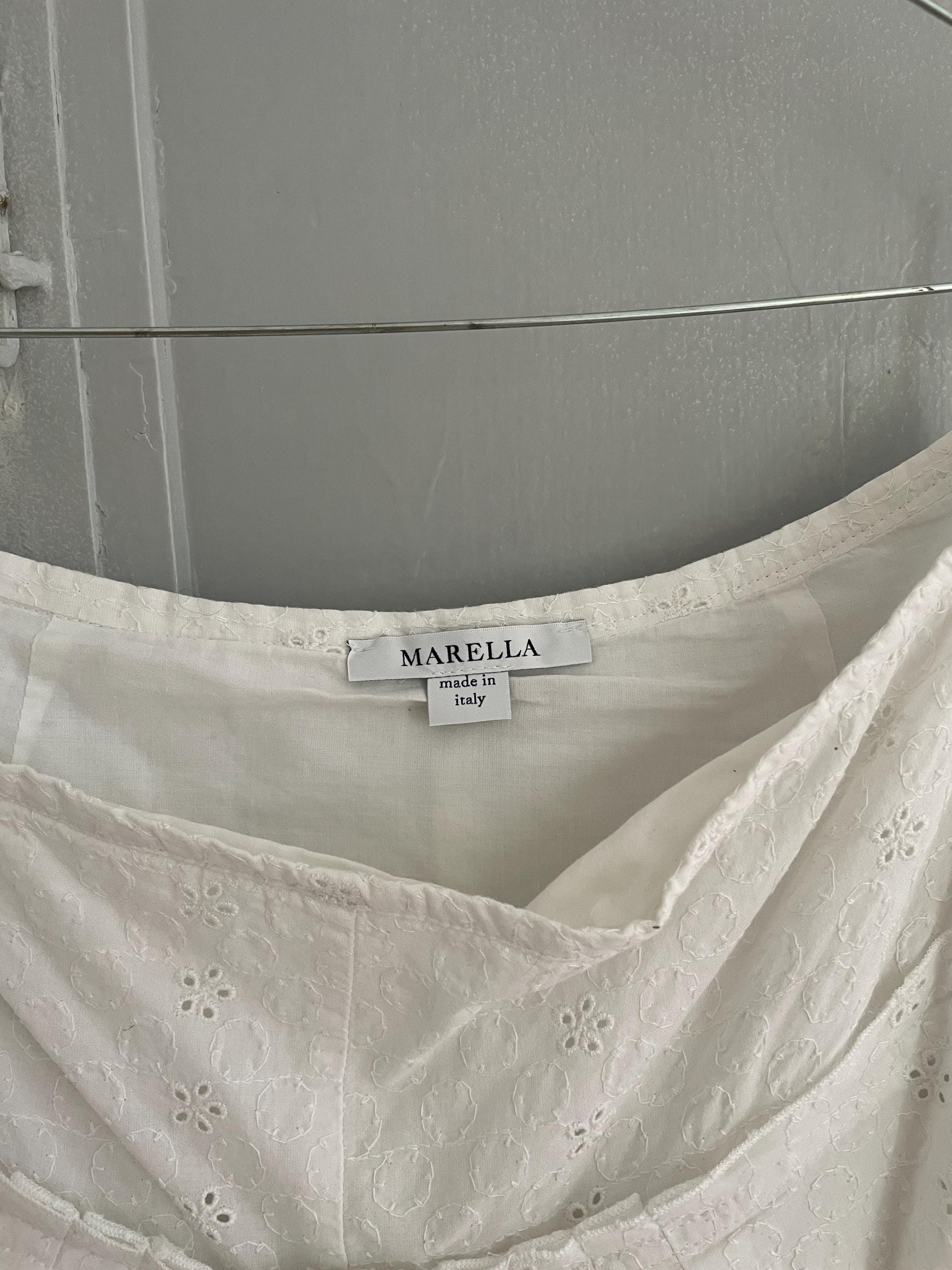 Vintage Marella White Eyelet Midi Skirt | Italian Designer Summer Cotton Ruffle Skirt