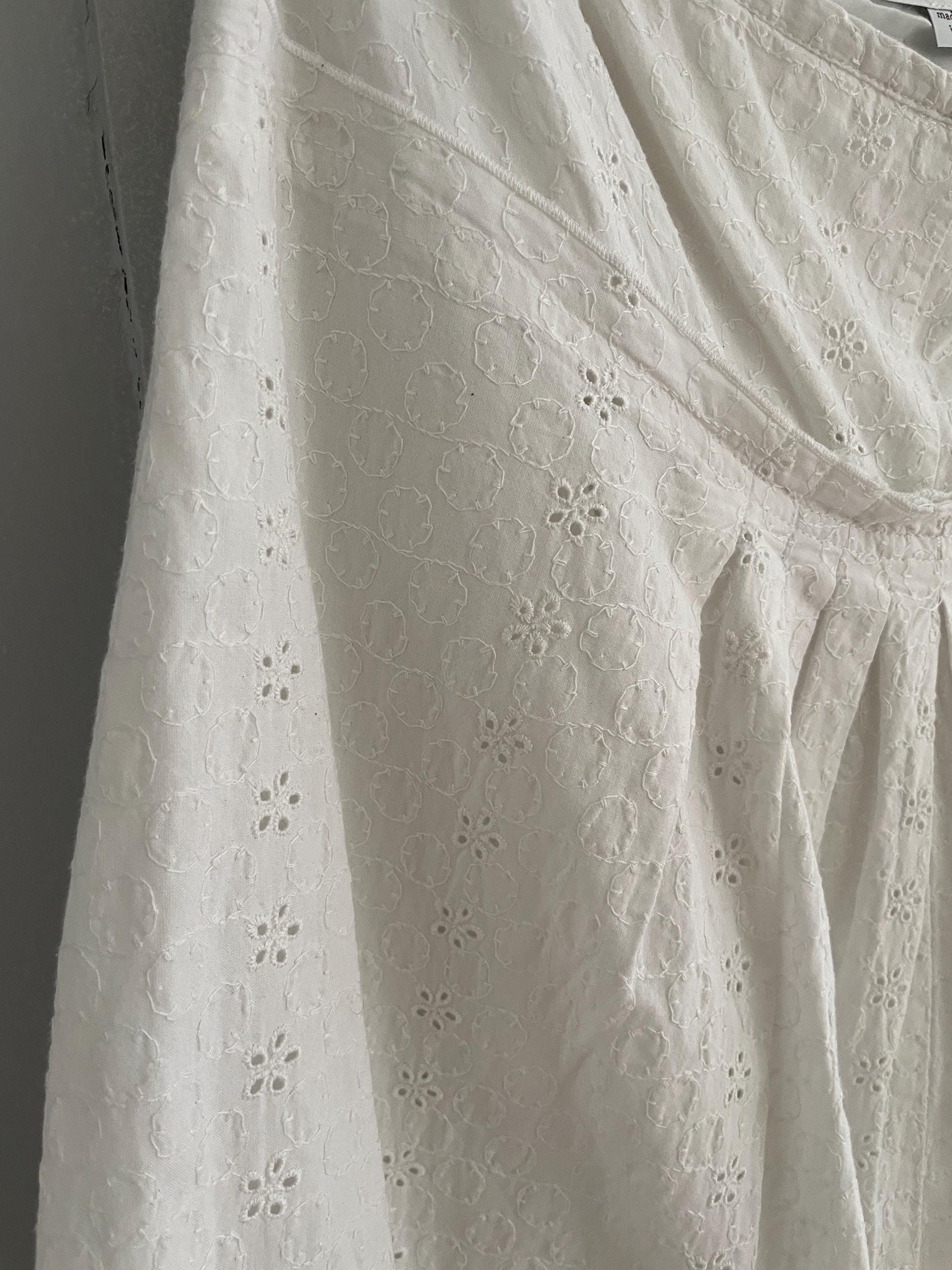 Vintage Marella White Eyelet Midi Skirt | Italian Designer Summer Cotton Ruffle Skirt
