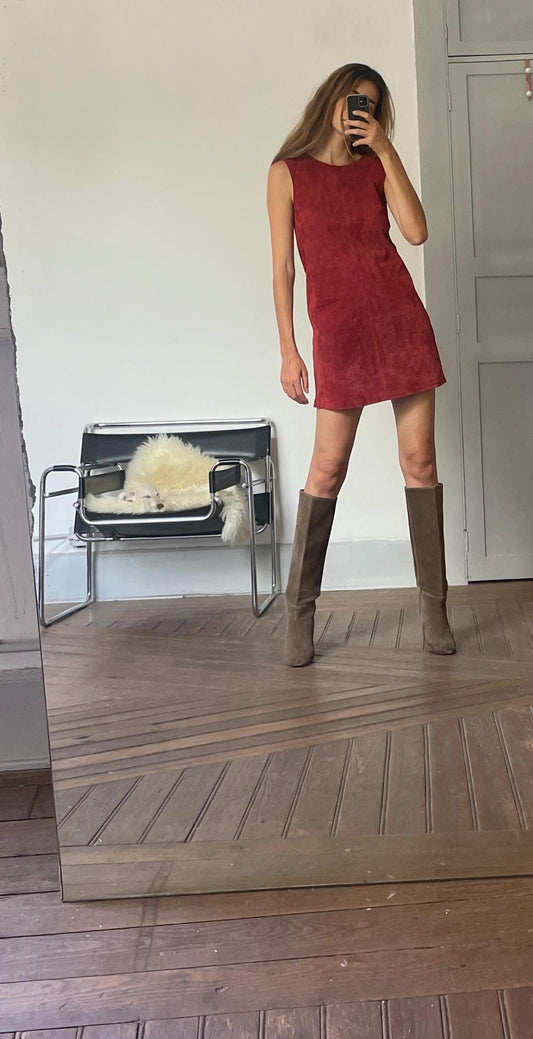 Short A-lini leather mini dress