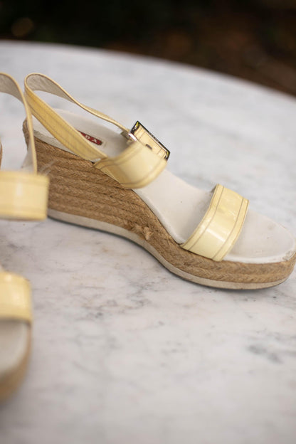 Vintage Prada White Patent Espadrille Sandals — detail