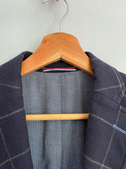Vintage Dark Blue Squared Blazer Jacket — additional view 7