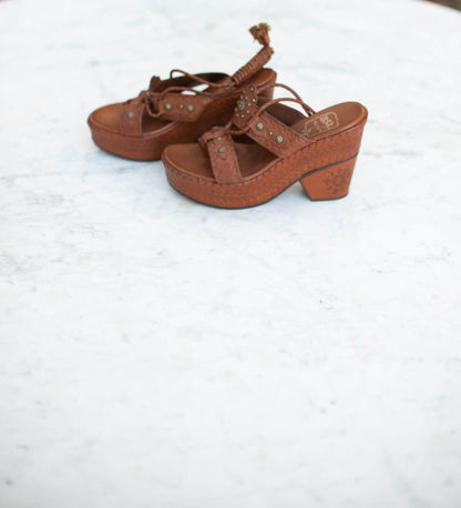 Vintage Floral Studded Leather Platform Sandals — additional view 9