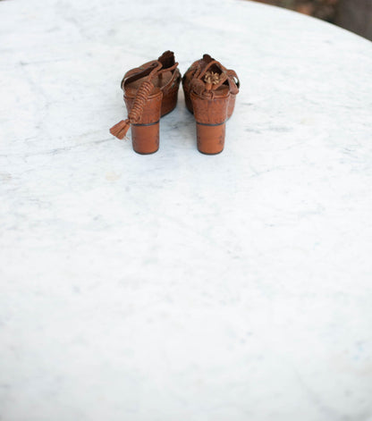 Vintage Floral Studded Leather Platform Sandals — additional view 10