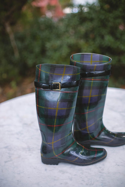 Ralph Lauren Plaid Wellington Boots — fabric close-up