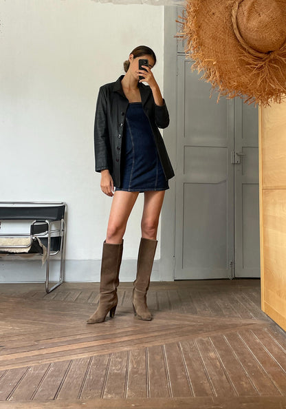 Vintage Italian Black Leather Jacket — back view